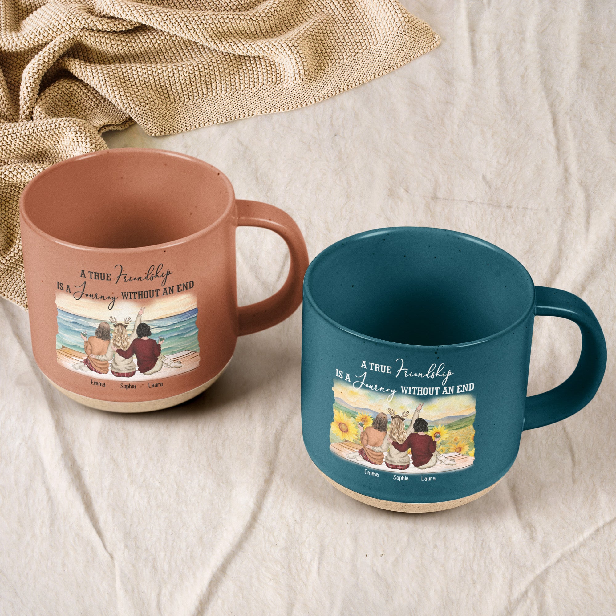 A True Friendship Is A Journey Without An End - Personalized Pottery Mug