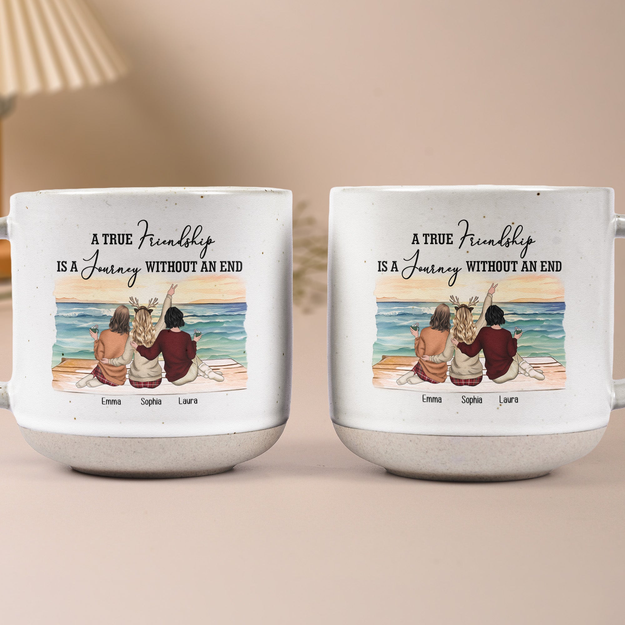 A True Friendship Is A Journey Without An End - Personalized Pottery Mug