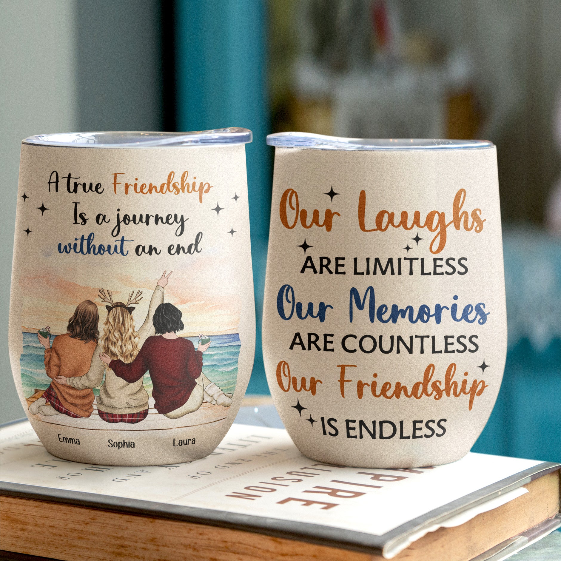 A True Friendship Is A Journey Without An End - Personalized Wine Tumbler