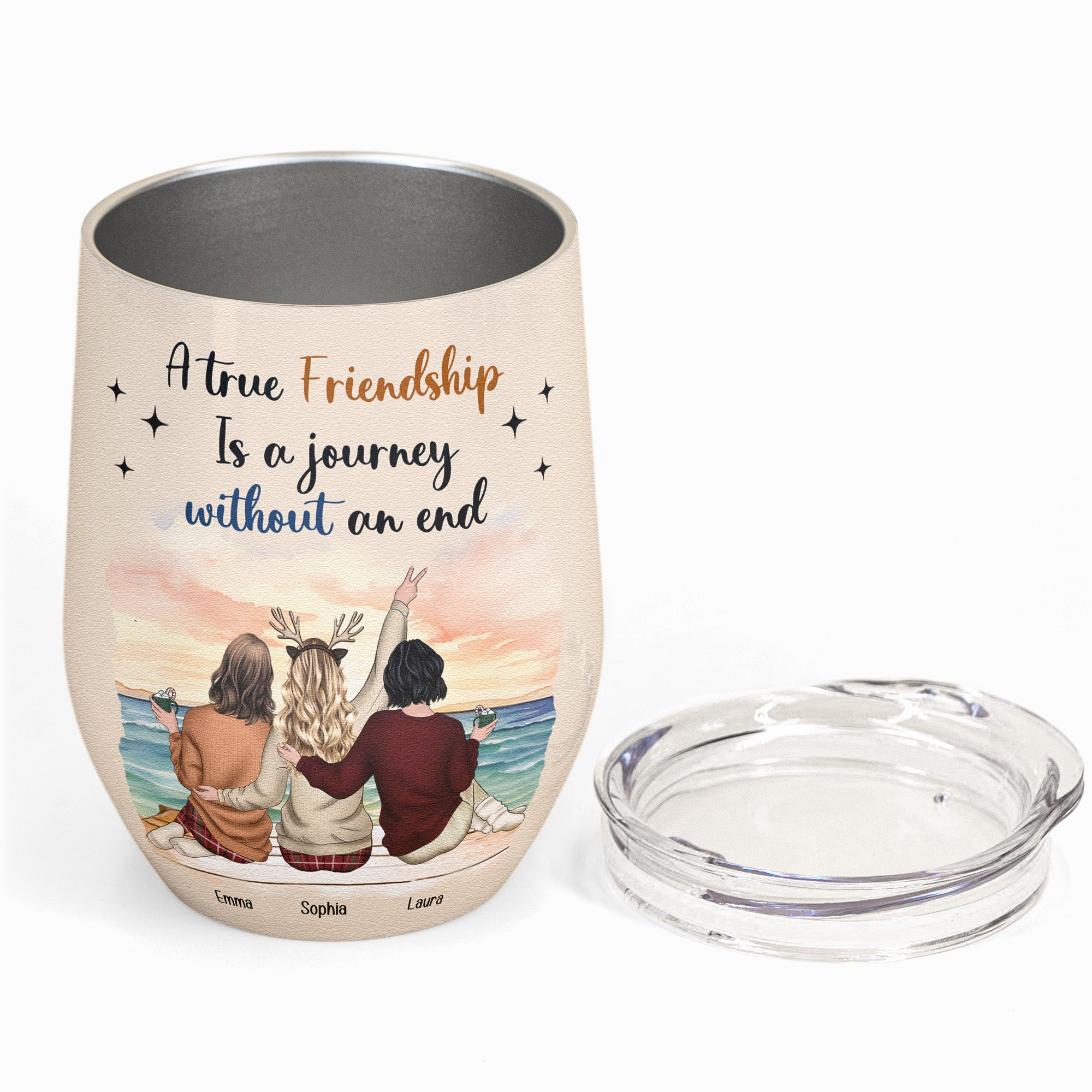 A True Friendship Is A Journey Without An End - Personalized Wine Tumbler