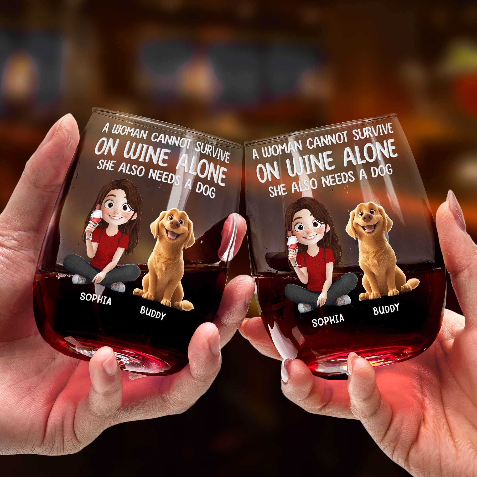 A Woman Cannot Survive On Wine Alone - Personalized Stemless Wine Glass