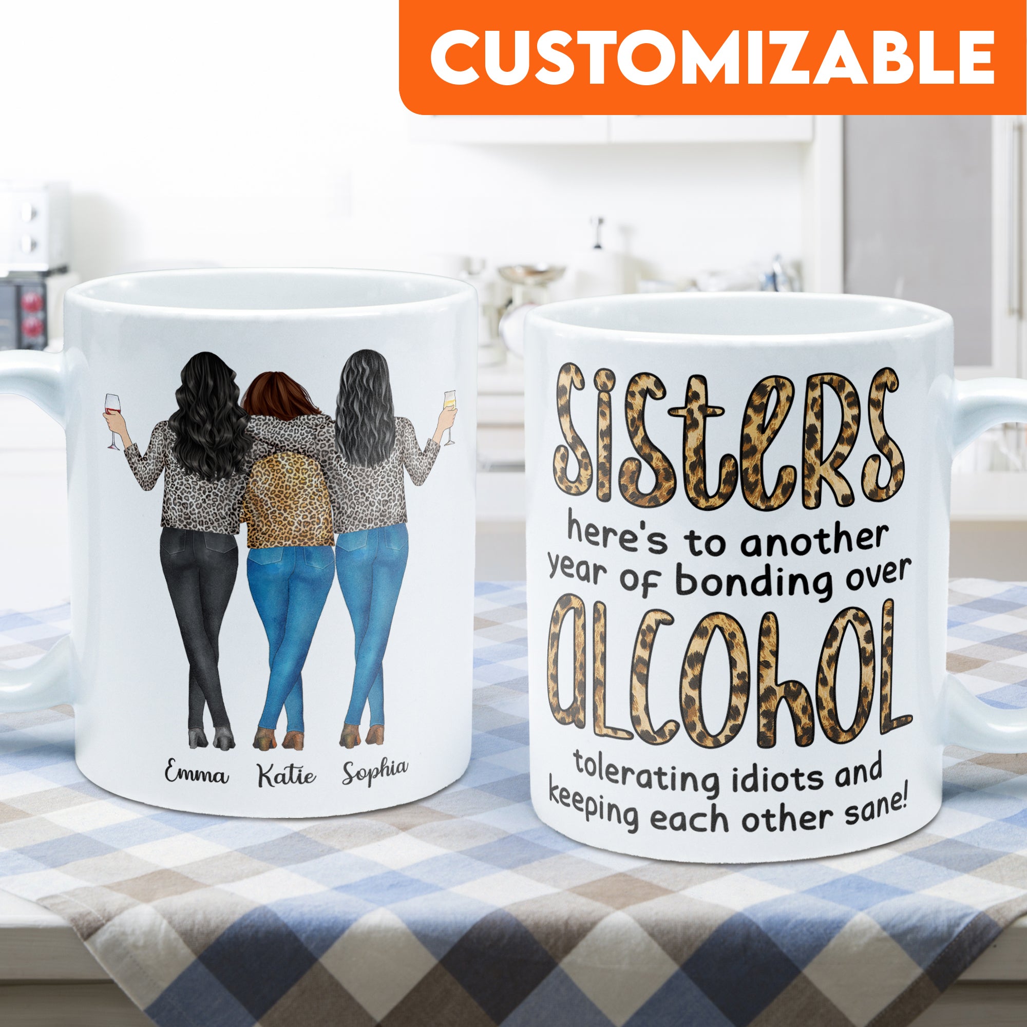 Another Year Of Bonding Over Alcohol - Personalized Mug - Birthday, New Year Gift For Besties, Soul Sisters, Sistas, BFF, Friends - Leopard Pattern Jacket Woman