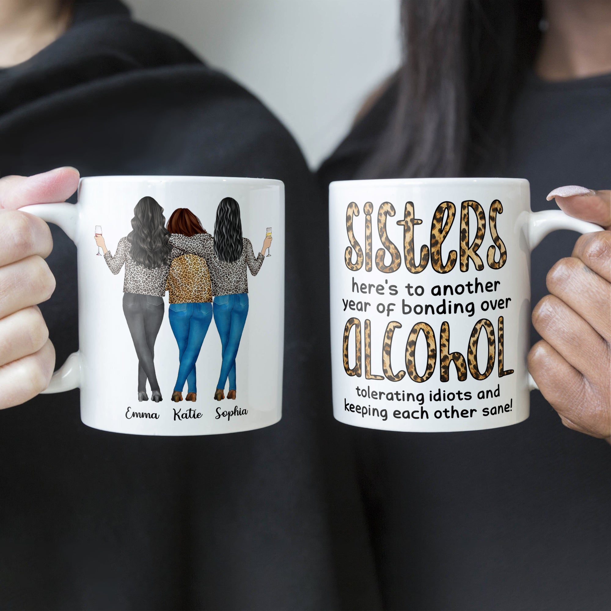 Another Year Of Bonding Over Alcohol - Personalized Mug - Birthday, New Year Gift For Besties, Soul Sisters, Sistas, BFF, Friends - Leopard Pattern Jacket Woman