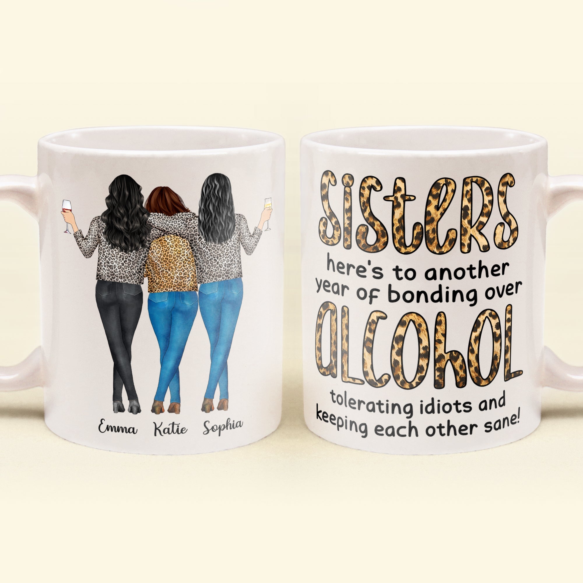 Another Year Of Bonding Over Alcohol - Personalized Mug - Birthday, New Year Gift For Besties, Soul Sisters, Sistas, BFF, Friends - Leopard Pattern Jacket Woman