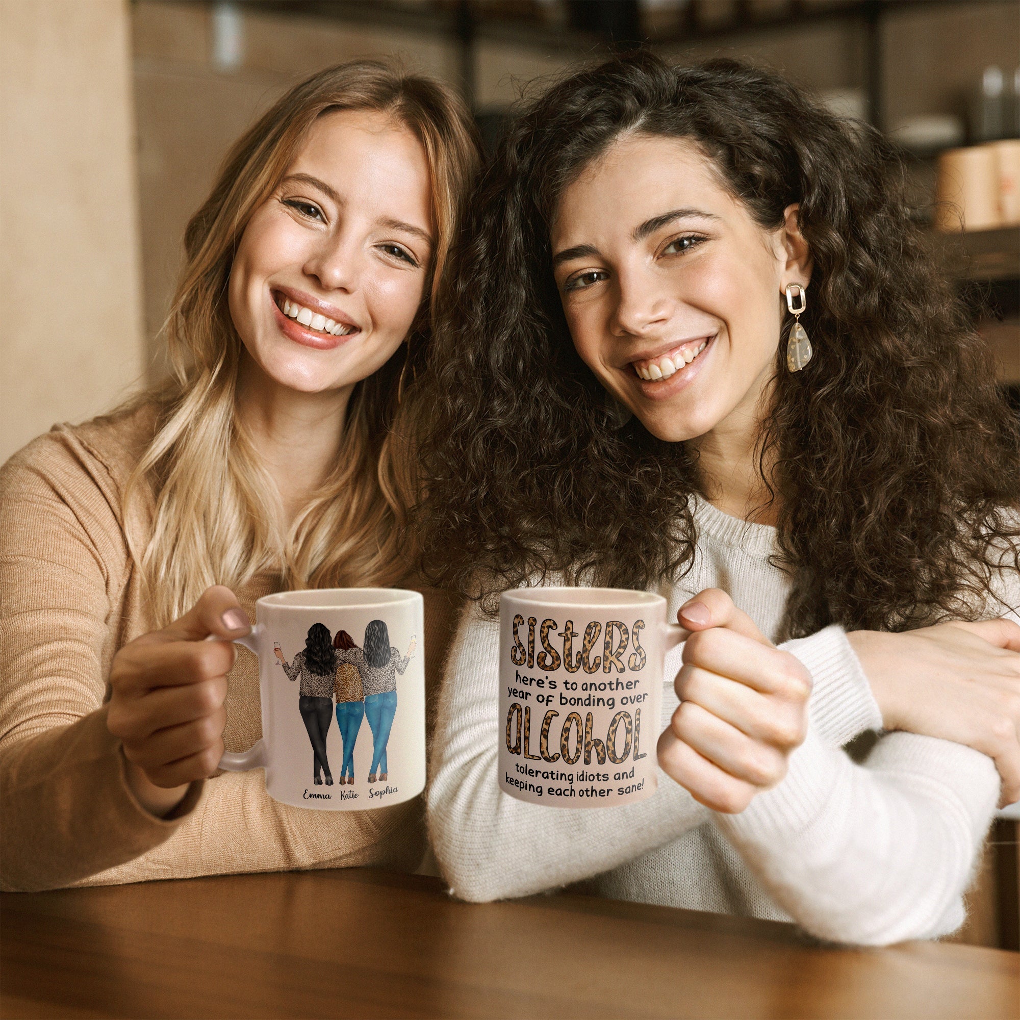 Another Year Of Bonding Over Alcohol - Personalized Mug - Birthday, New Year Gift For Besties, Soul Sisters, Sistas, BFF, Friends - Leopard Pattern Jacket Woman