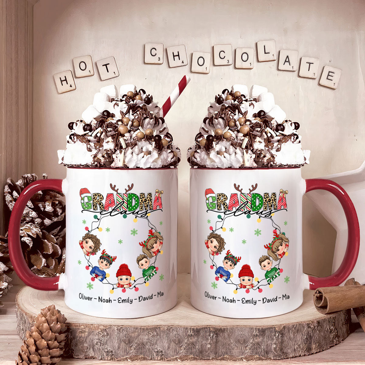 Accent Mug Grandma Claus With Grandkids - Personalized Accent Mug