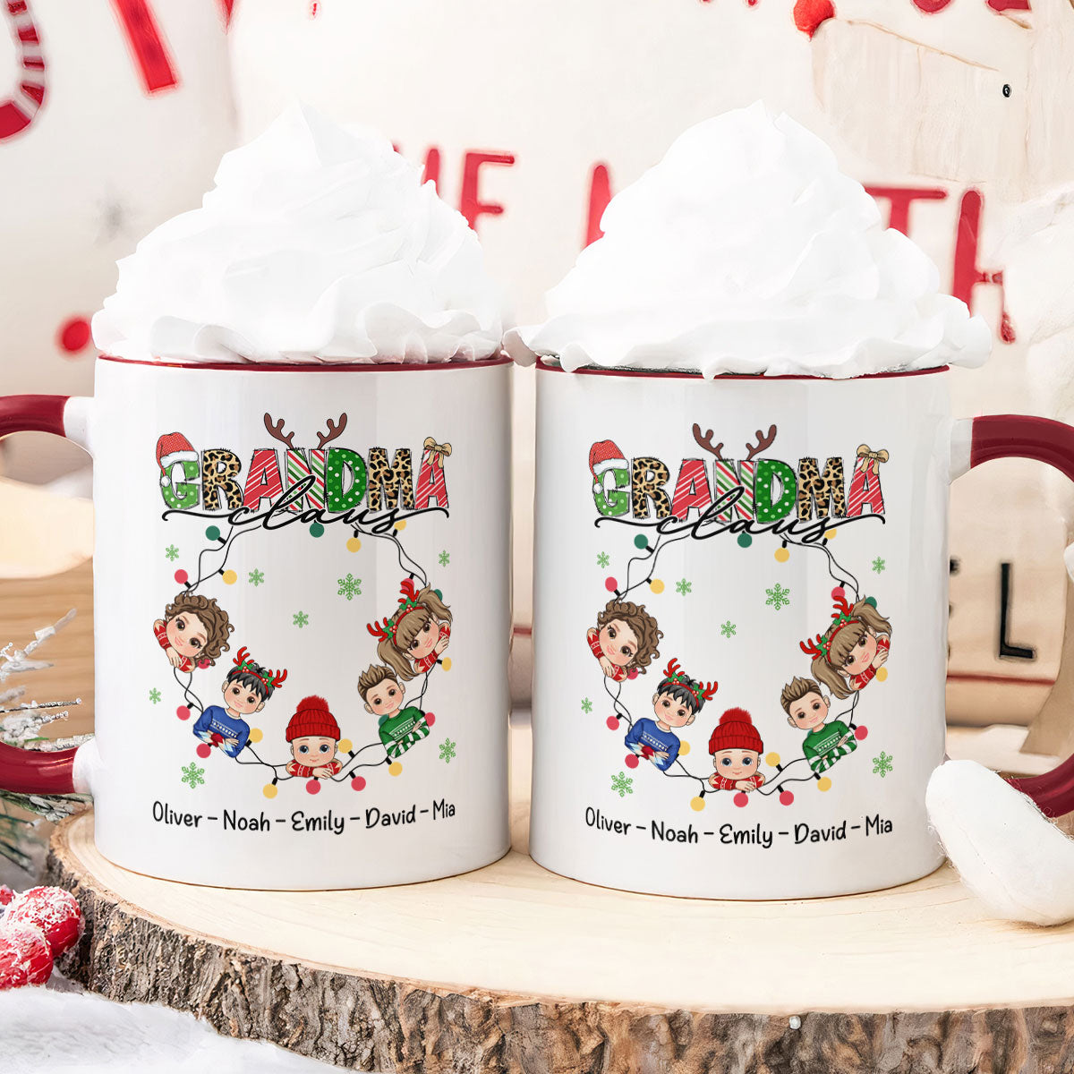 Accent Mug Grandma Claus With Grandkids - Personalized Accent Mug