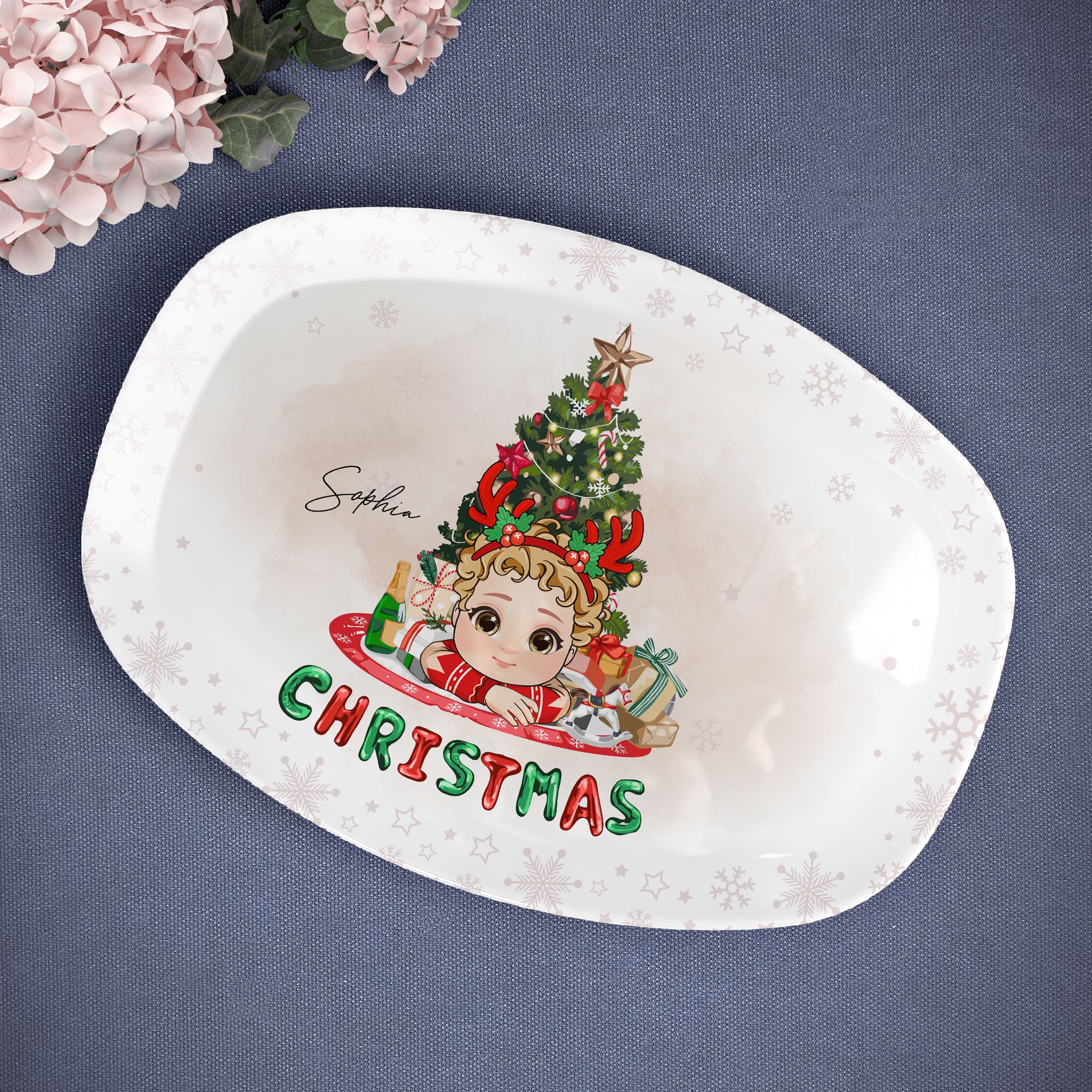 Adorable Kid With Christmas Tree - Personalized Platter