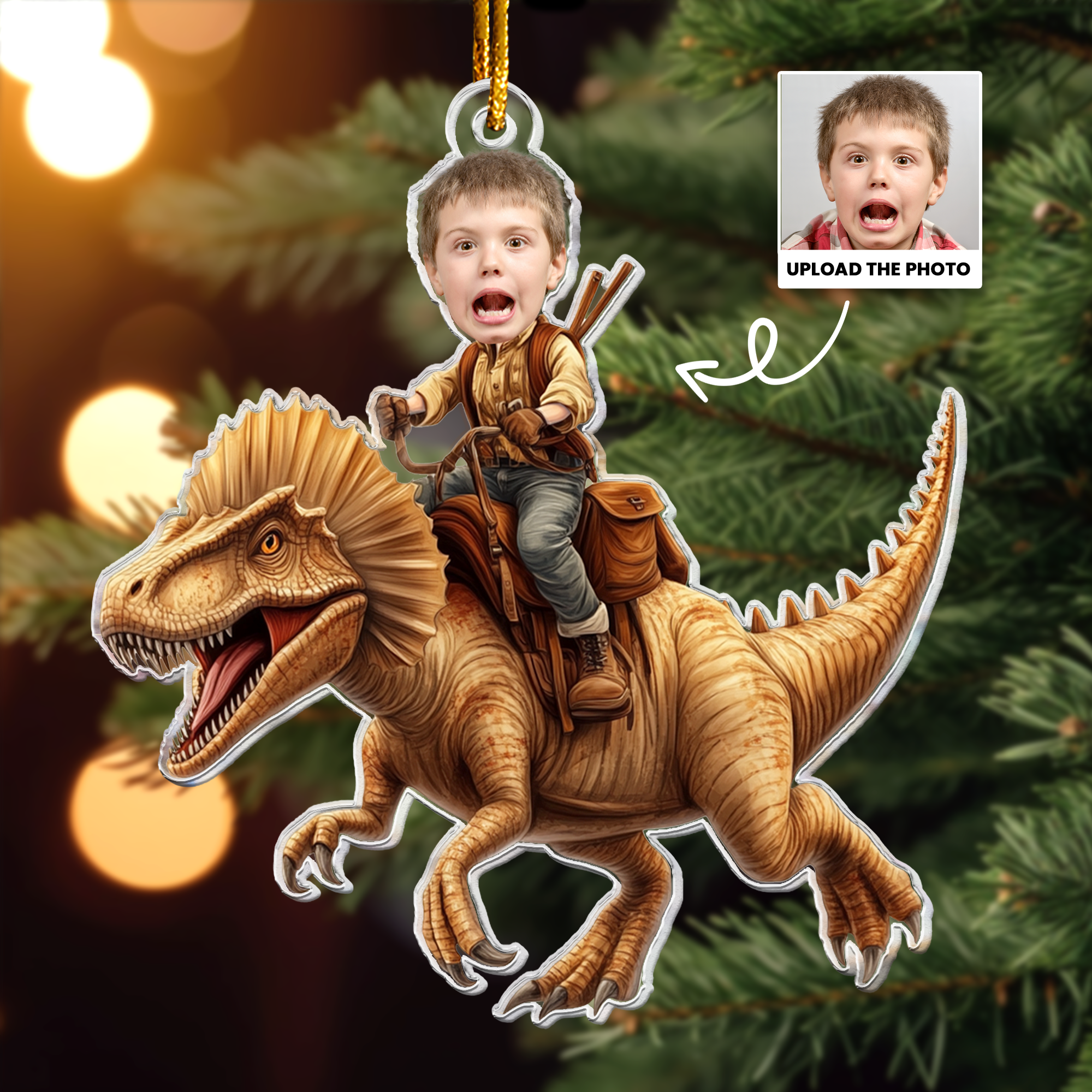 Adventure Riding Dinosaur - Custom Favorite Dino For Kids - Personalized Acrylic Photo Ornament