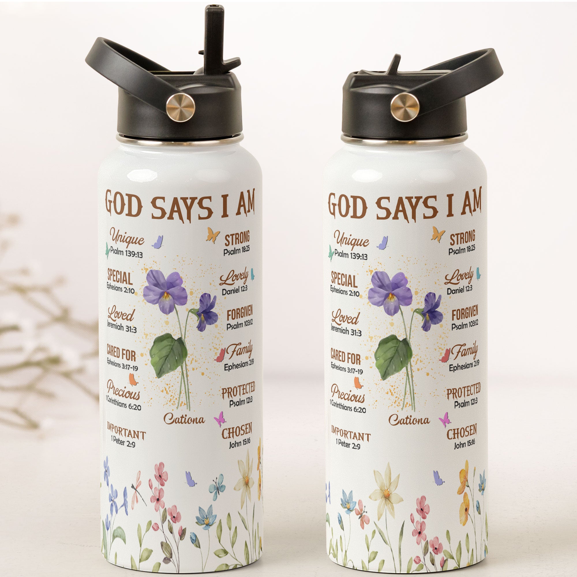 Affirmation Water Bottle Custom Flowers - Personalized Stainless Steel Water Bottle