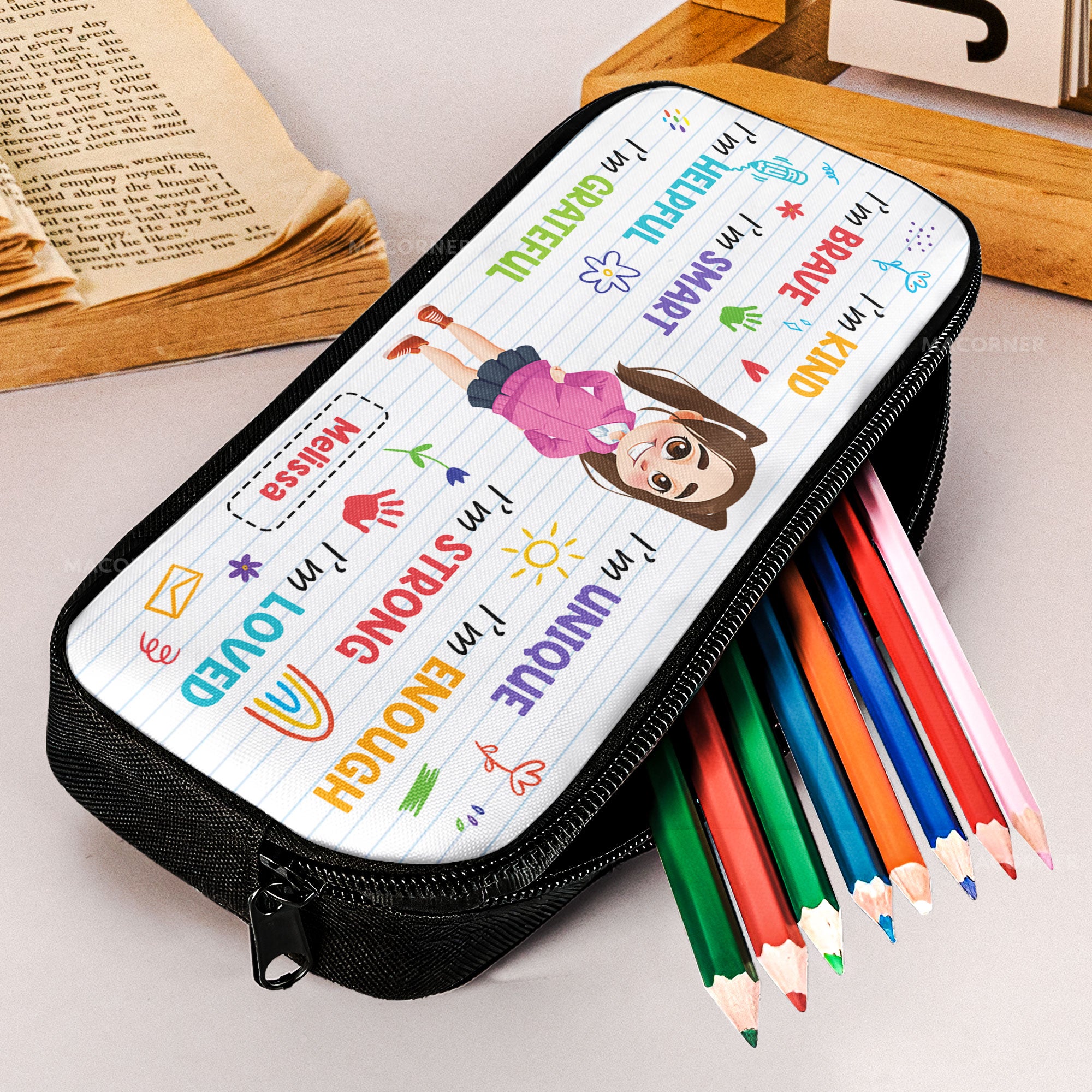 Affirmations I Am Kind, Brave, Smart Gift For Kids - Personalized Pencil Case