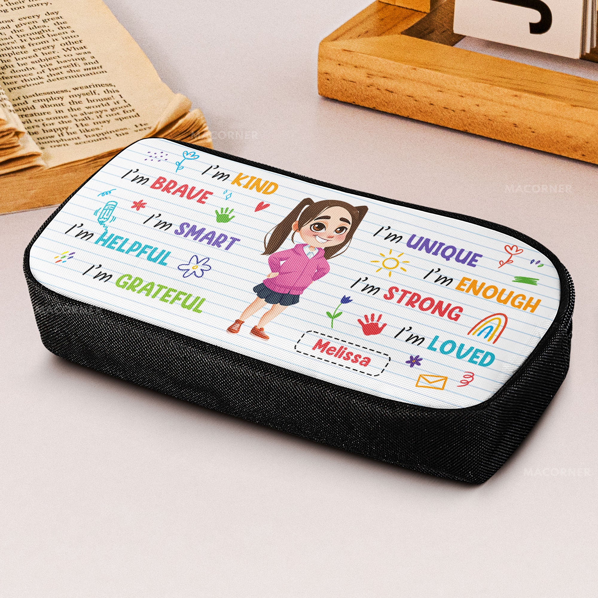 Affirmations I Am Kind, Brave, Smart Gift For Kids - Personalized Pencil Case