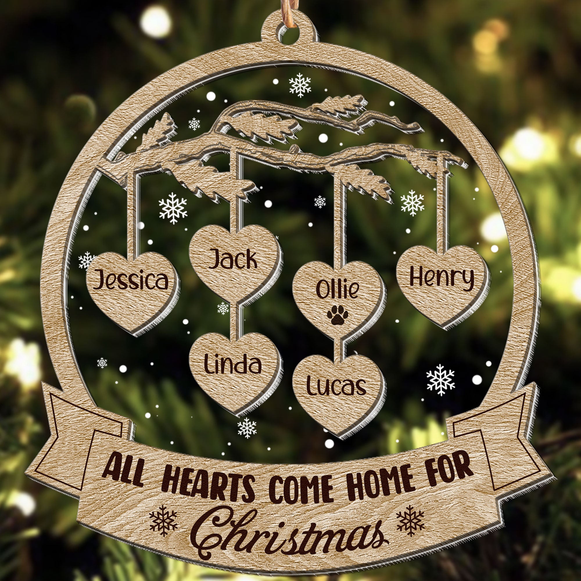 All Hearts Come Home For Christmas - Personalized Wood And Acrylic Ornament