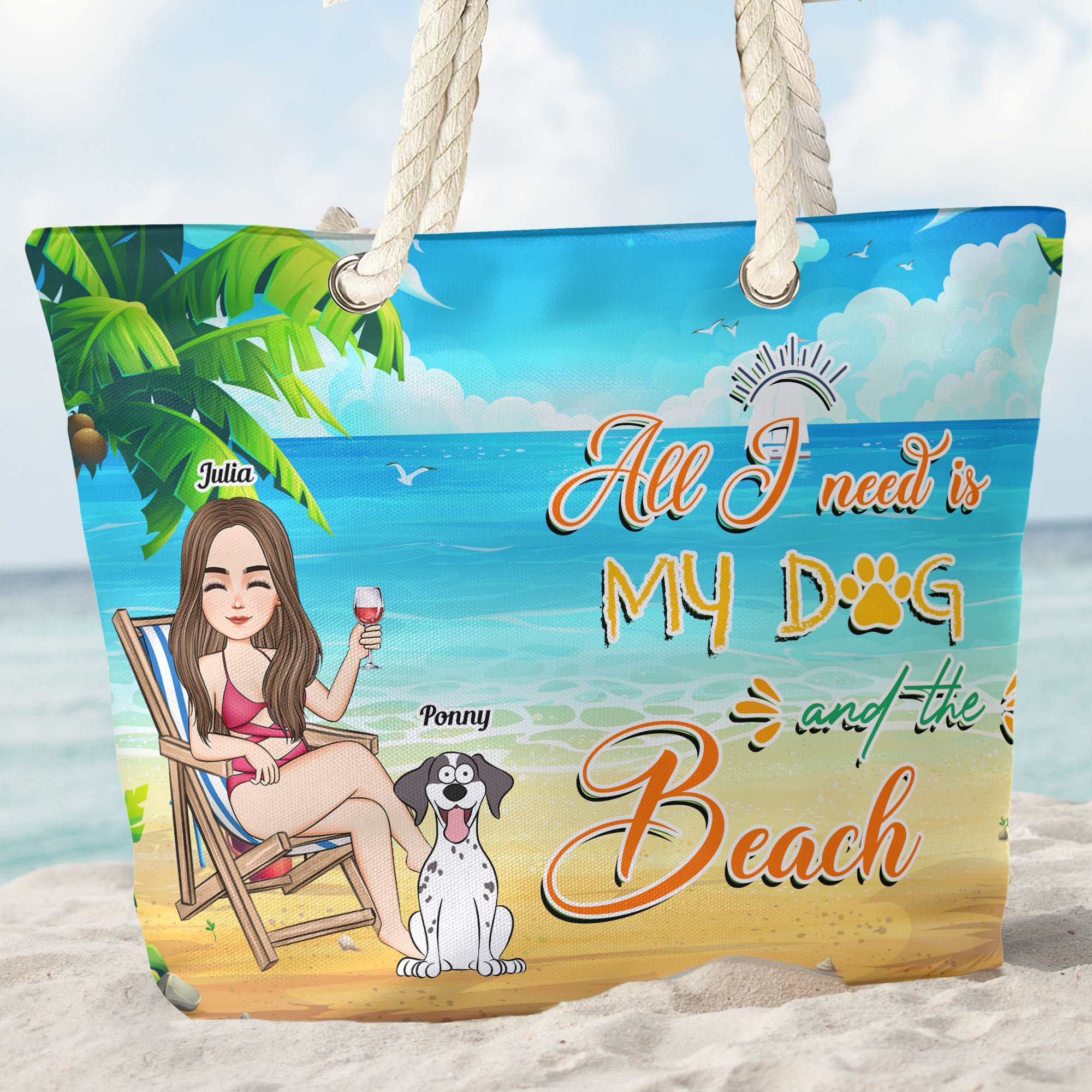 All I Need Is My Dog And The Beach - Personalized Beach Bag