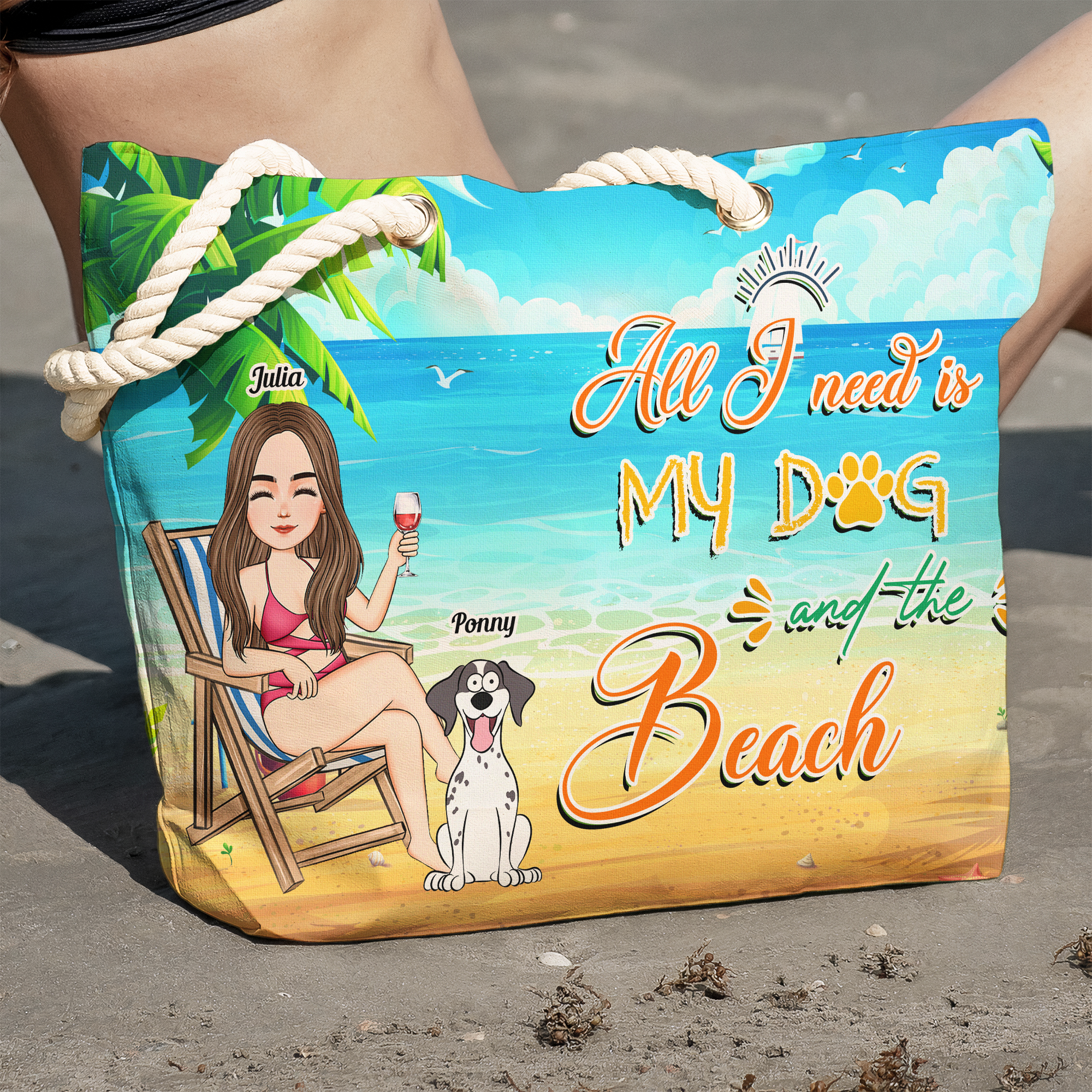 All I Need Is My Dog And The Beach - Personalized Beach Bag