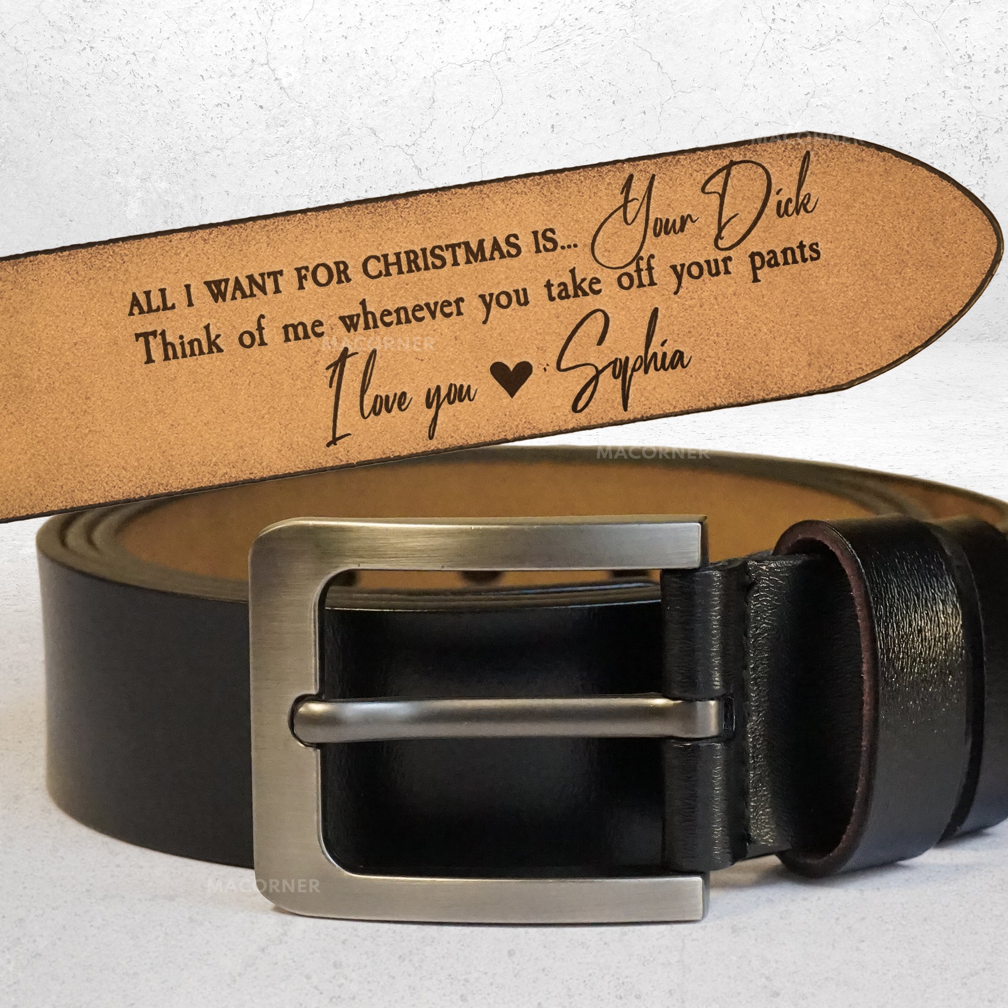 All I Want For Christmas Is - Personalized Engraved Leather Belt