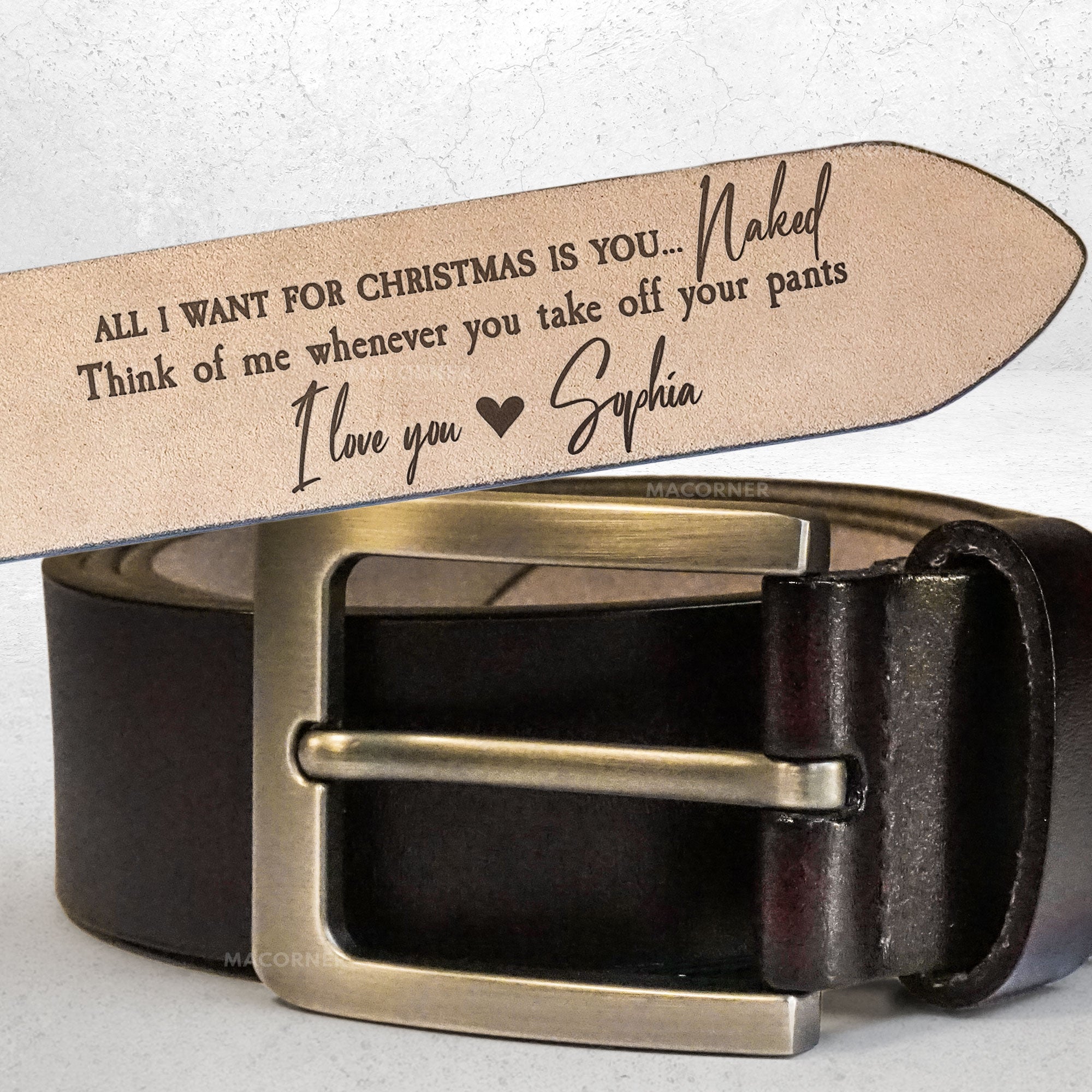 All I Want For Christmas Is - Personalized Engraved Leather Belt