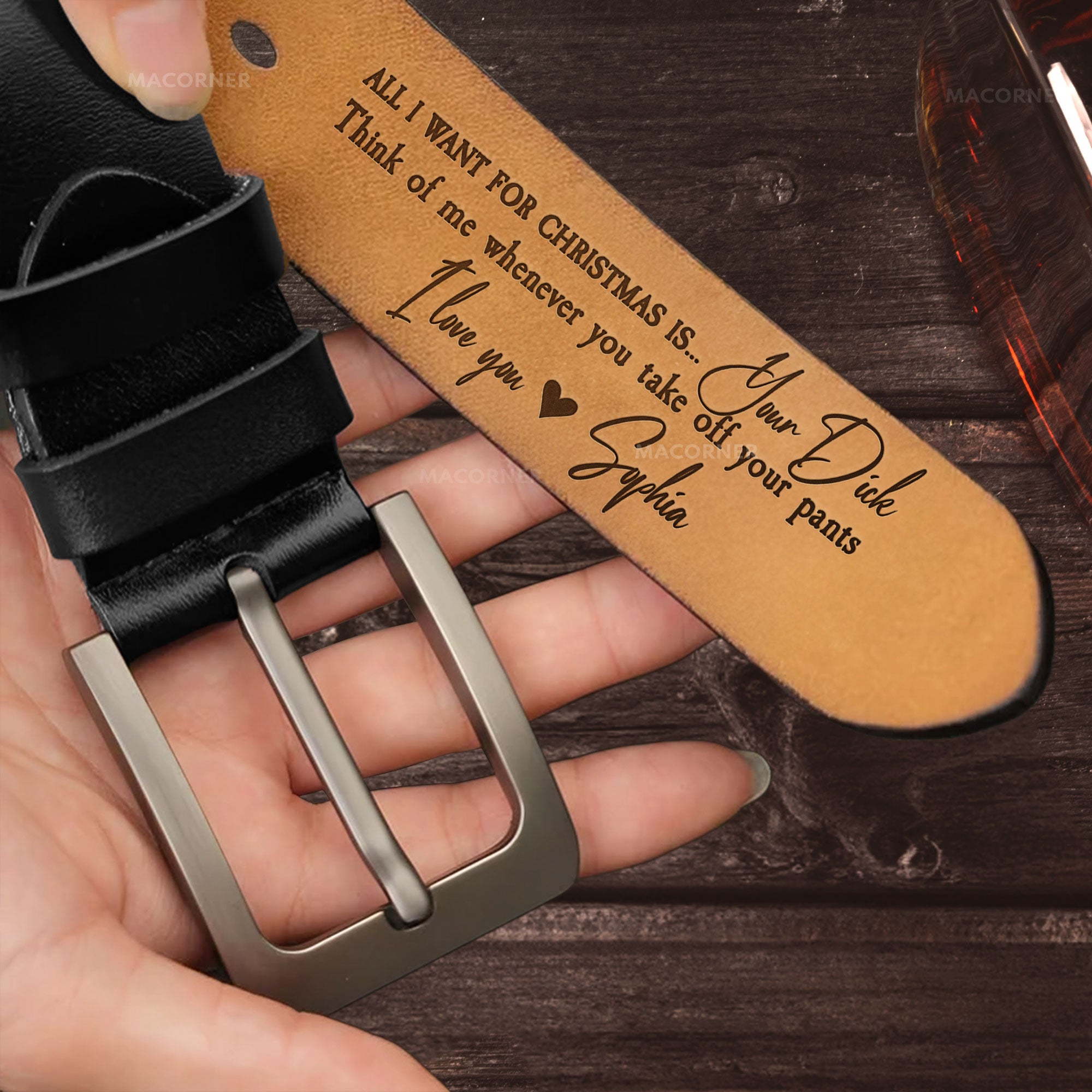 All I Want For Christmas Is - Personalized Engraved Leather Belt