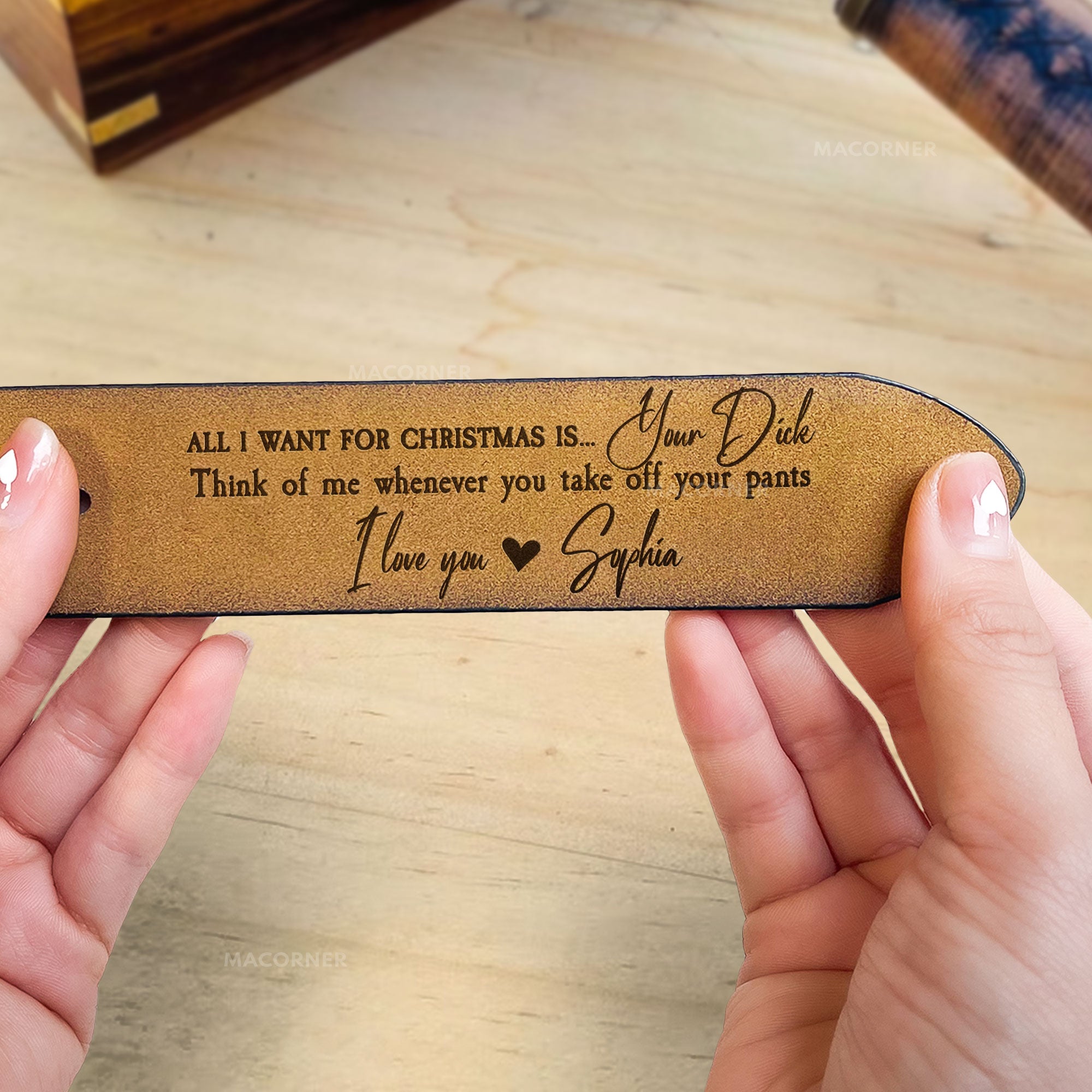 All I Want For Christmas Is - Personalized Engraved Leather Belt