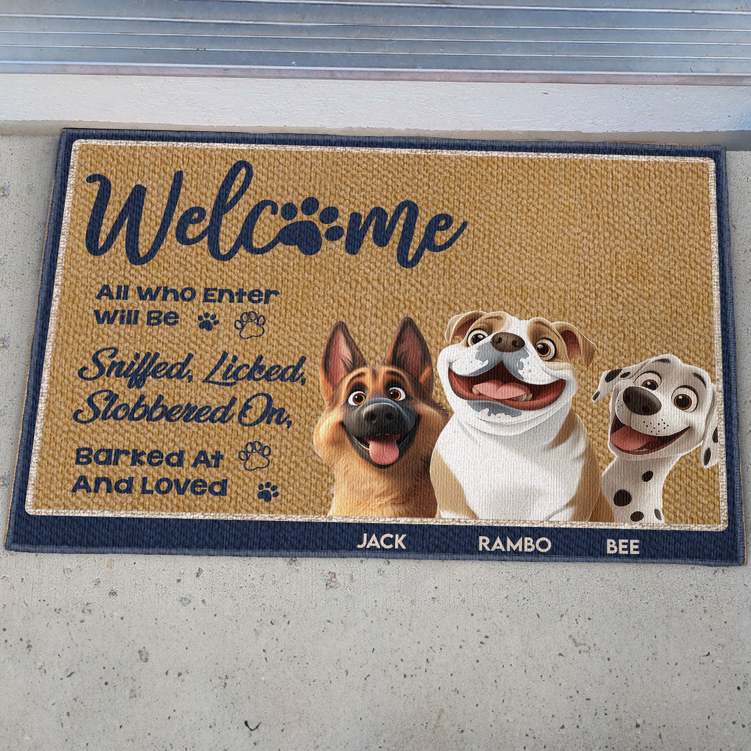 All Who Enter Will Be Sniffed, Licked - Personalized Doormat