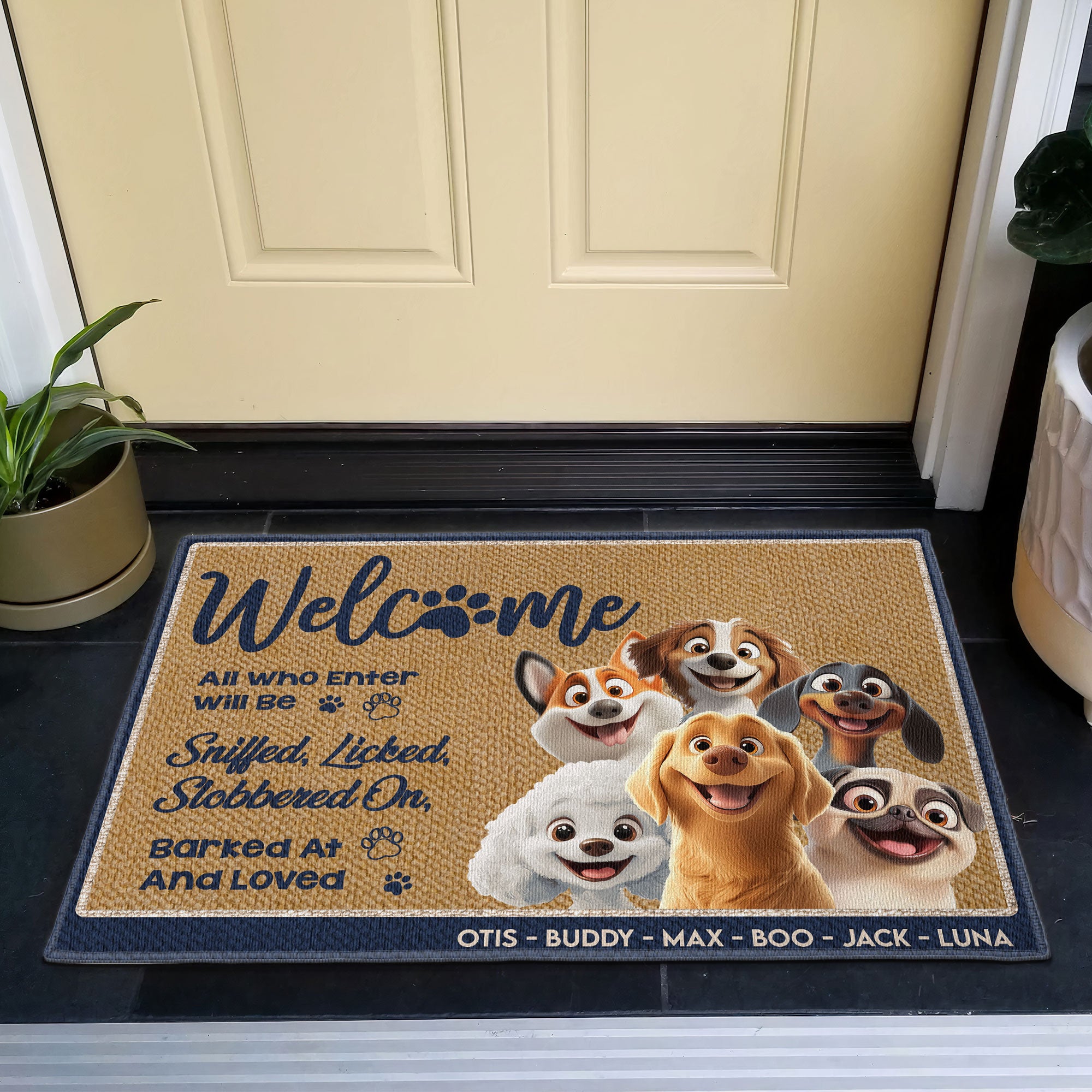 All Who Enter Will Be Sniffed, Licked - Personalized Doormat