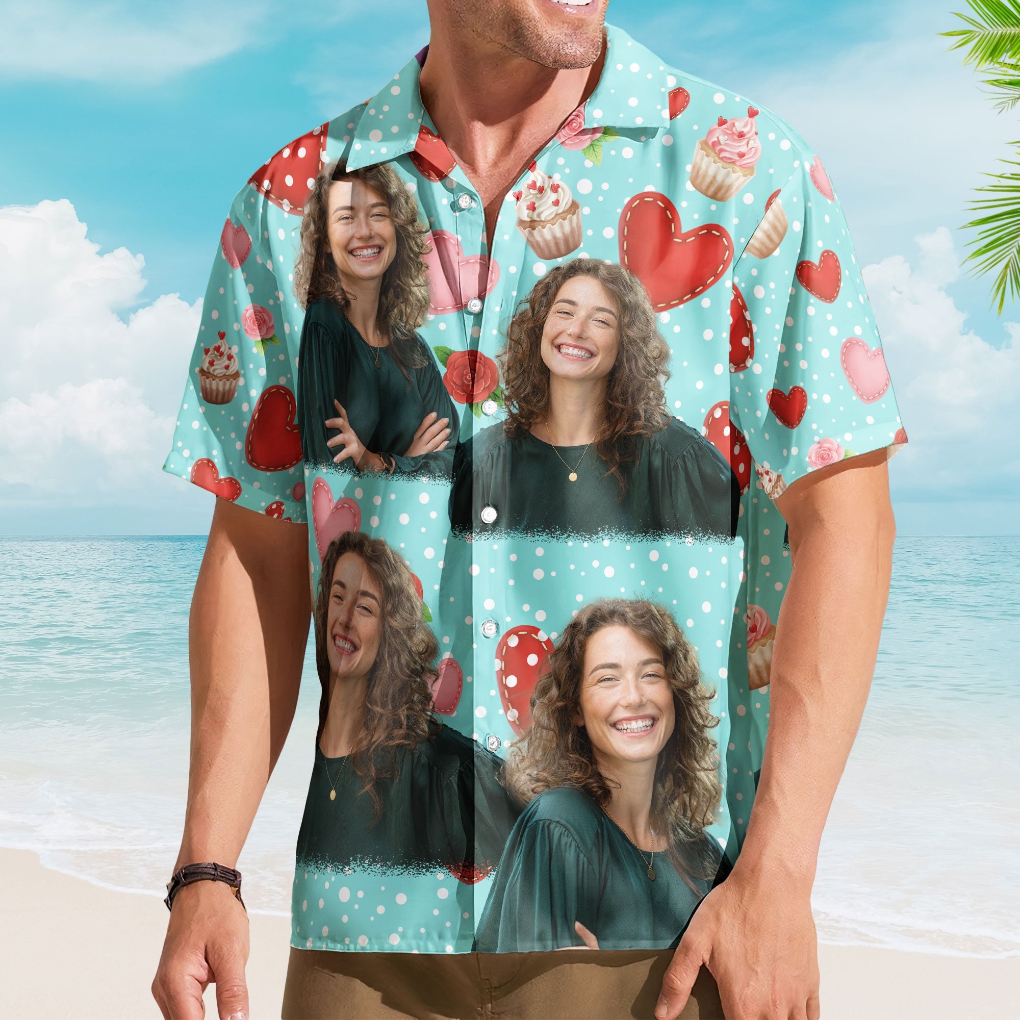 All You Need Is Love With Cupcake And Flowers - Custom Photo Hawaiian Shirts