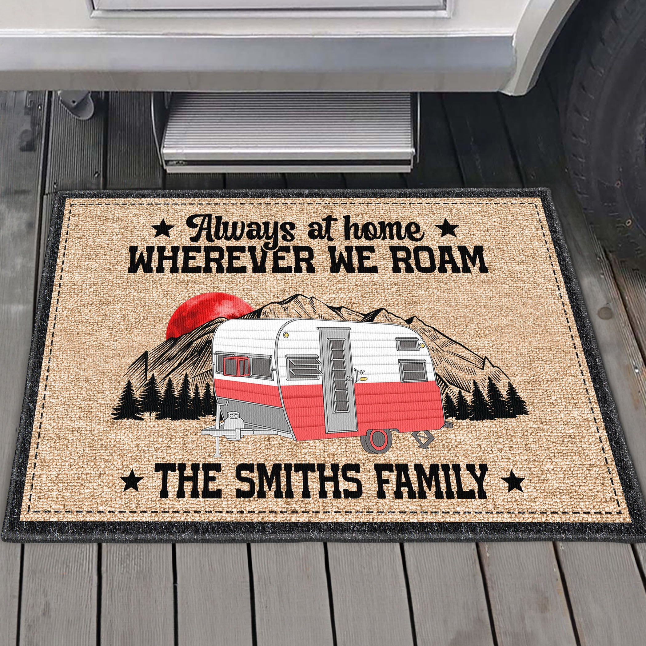 Always At Home Wherever We Roam - Personalized Doormat