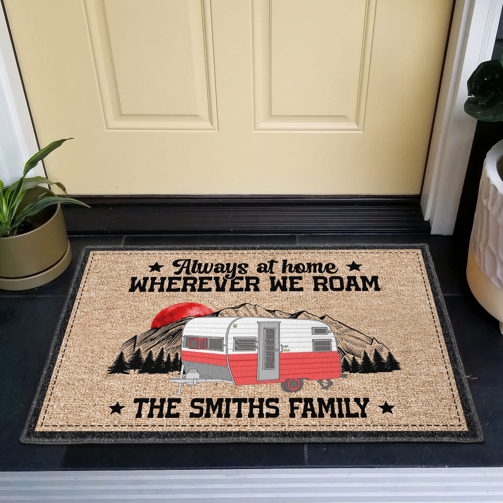 Always At Home Wherever We Roam - Personalized Doormat