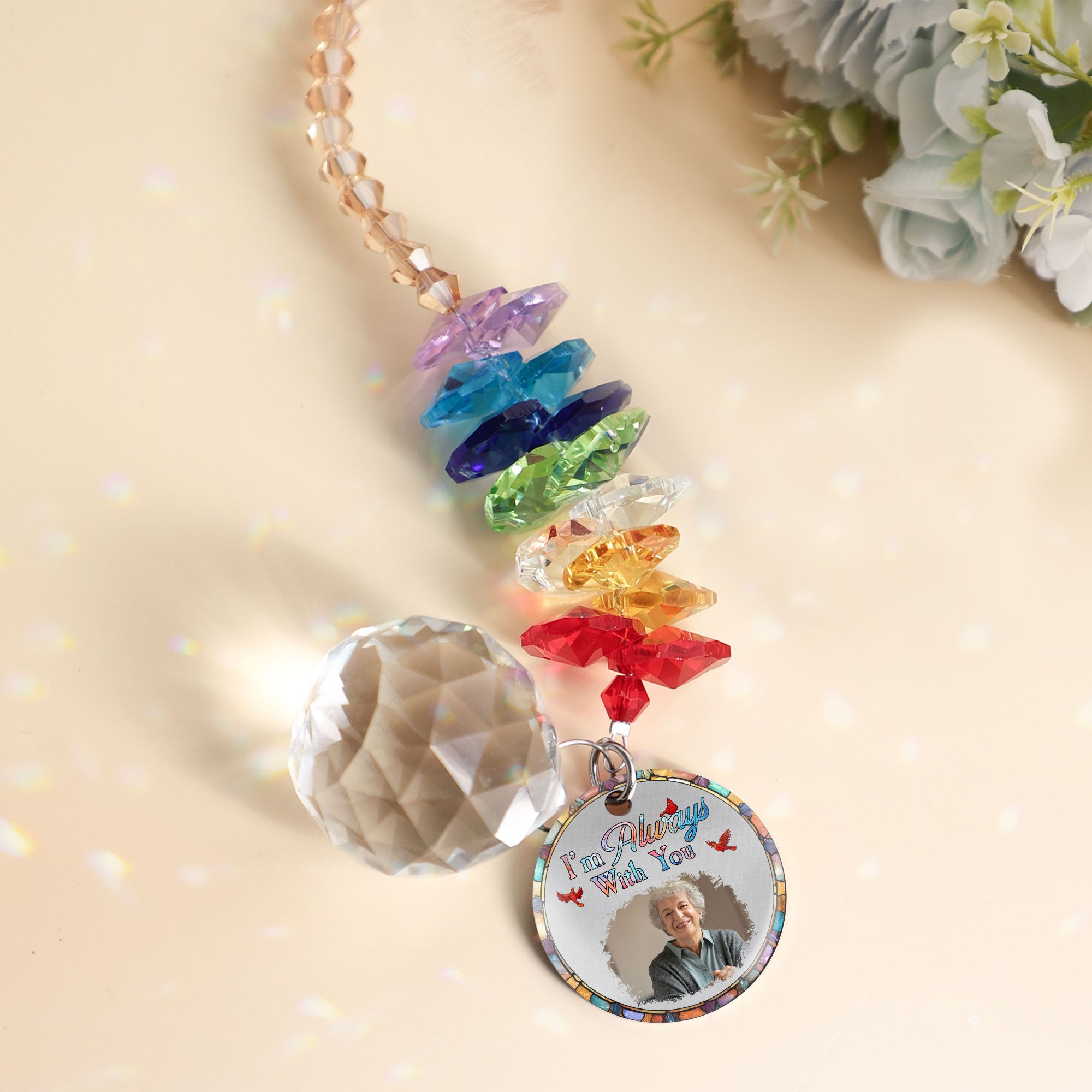 Always Here With You Rainbow - Personalized Photo Ball Prism Suncatcher