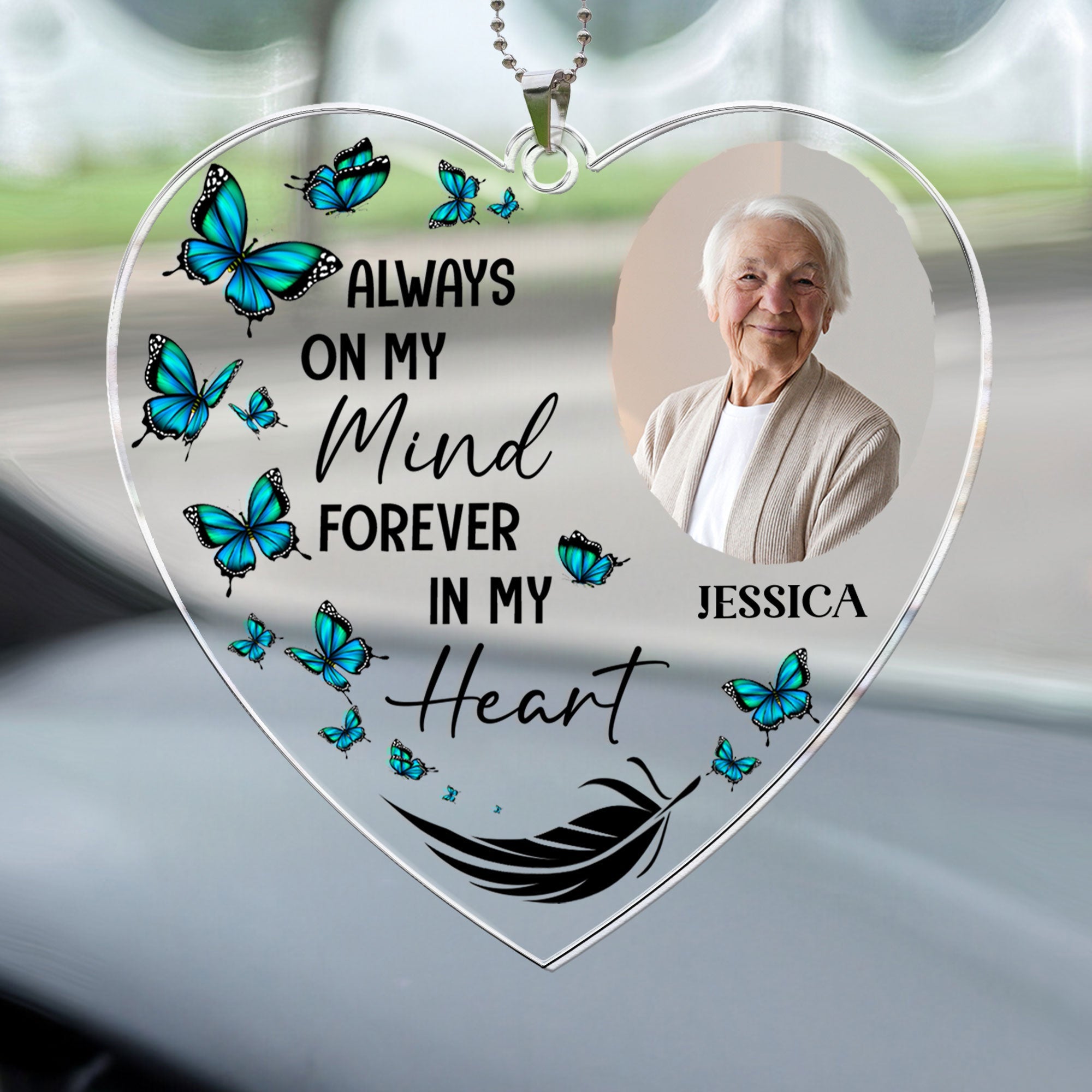 Always On My Mind - Personalized Photo Rear View Mirror Accessory