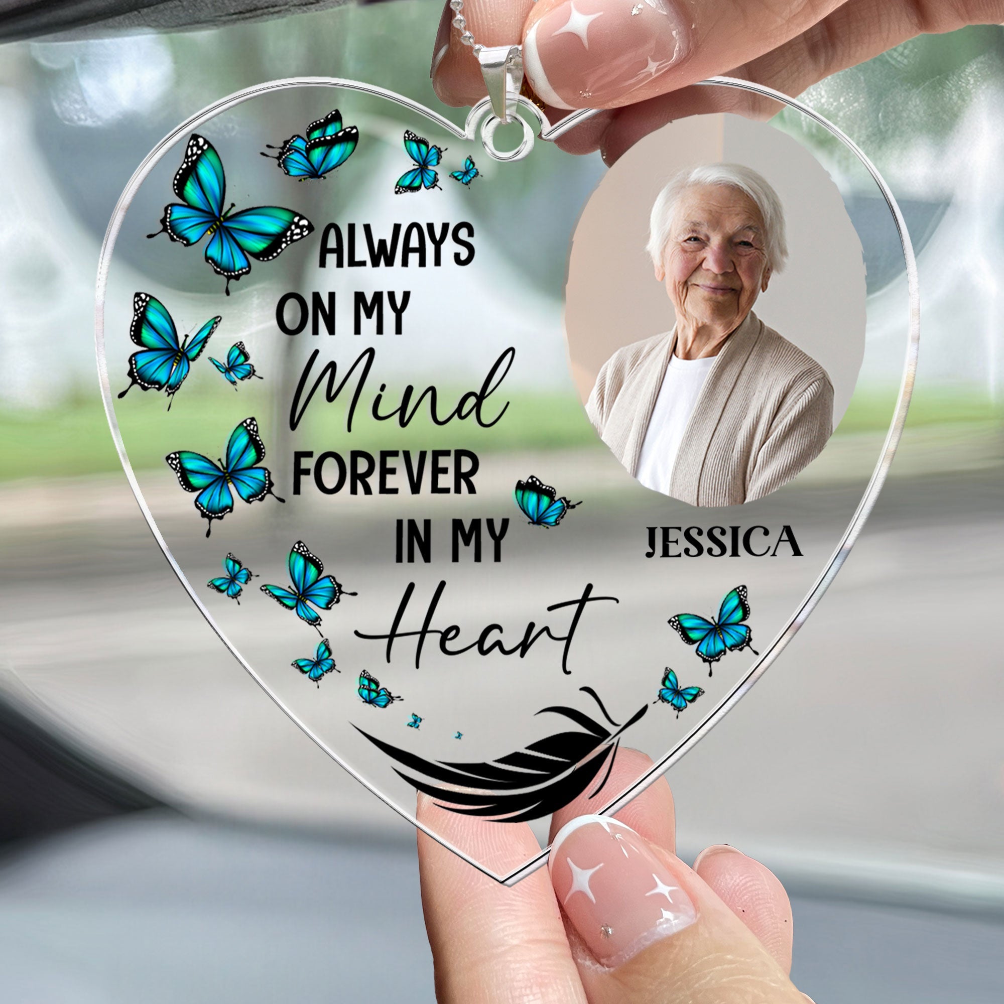 Always On My Mind - Personalized Photo Rear View Mirror Accessory