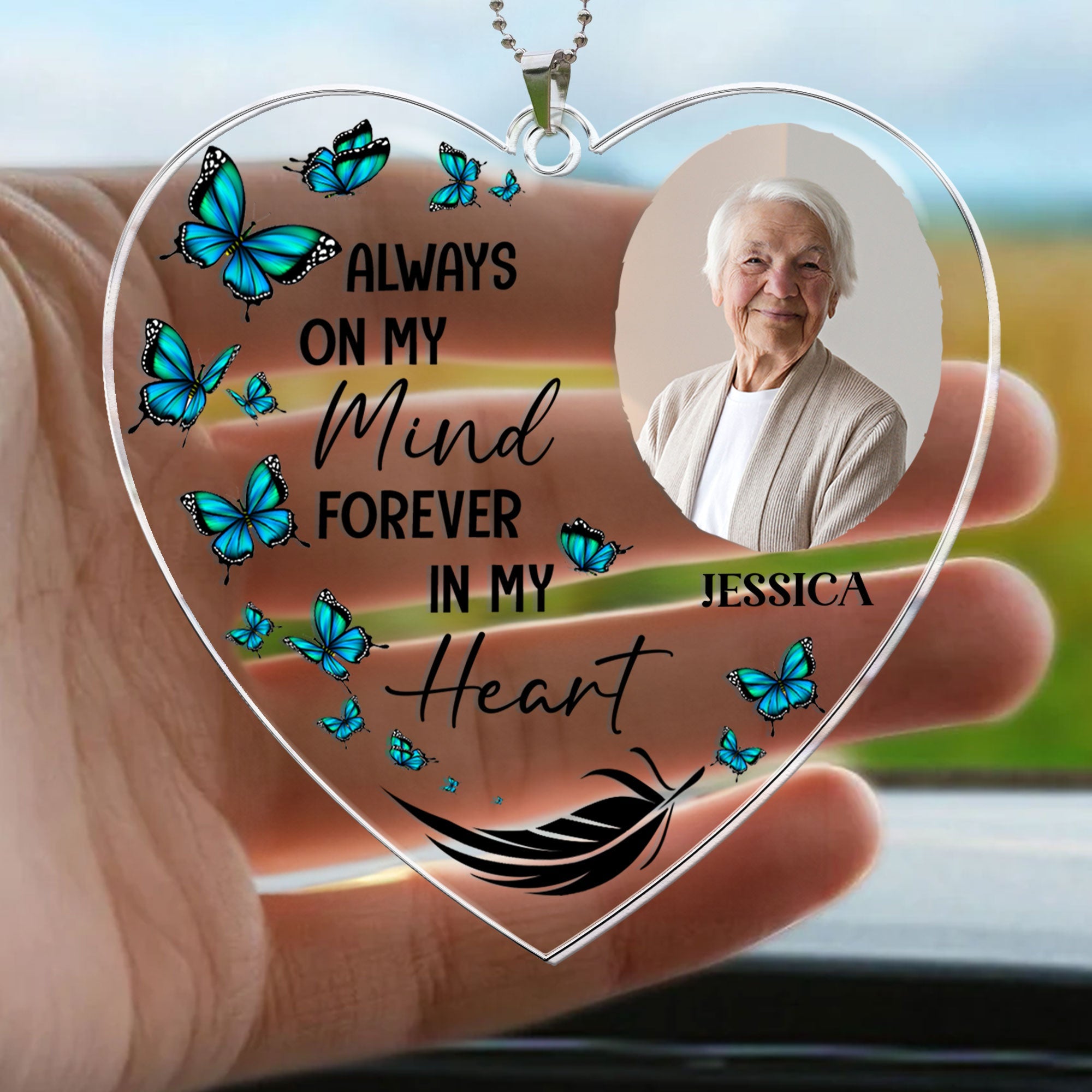 Always On My Mind - Personalized Photo Rear View Mirror Accessory