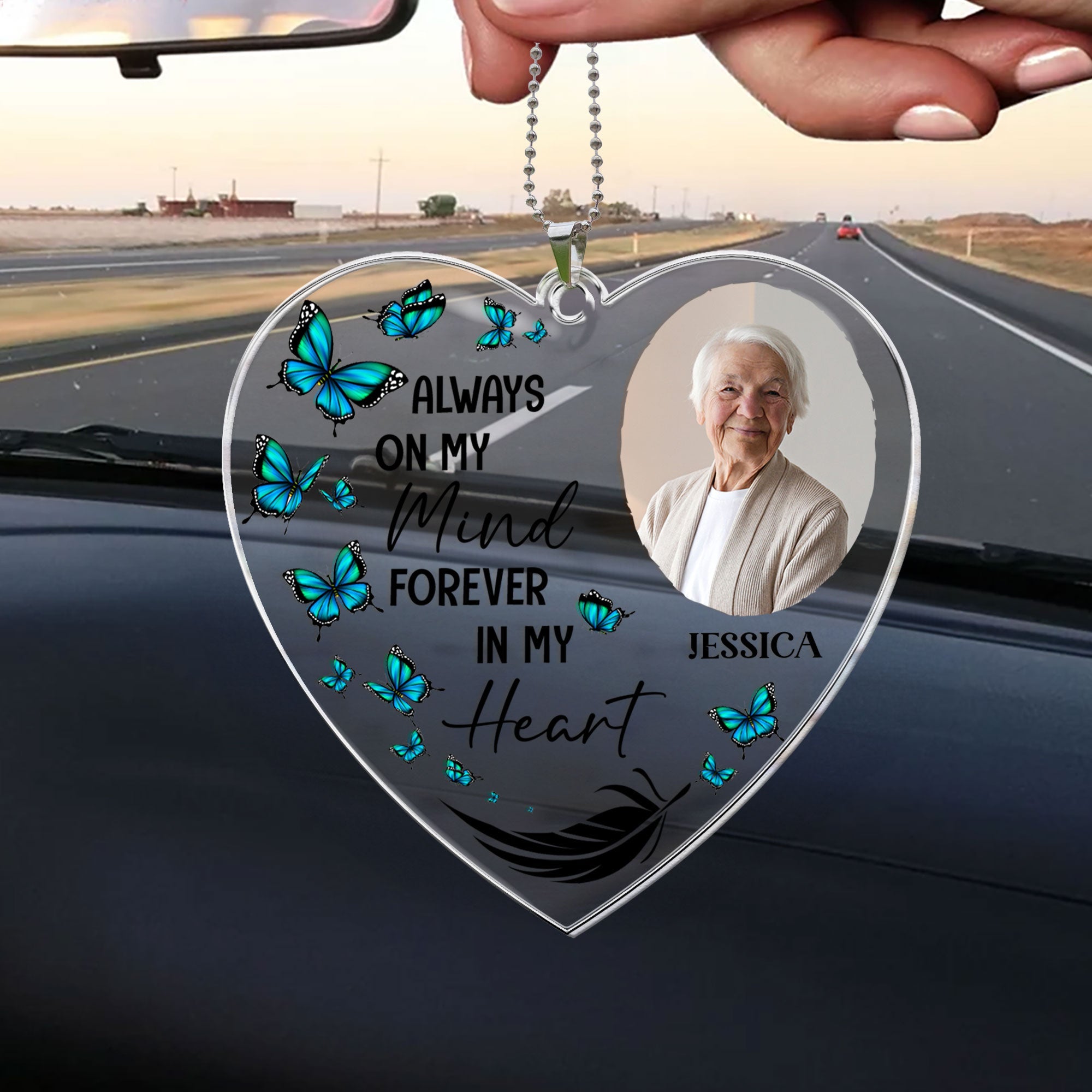 Always On My Mind - Personalized Photo Rear View Mirror Accessory