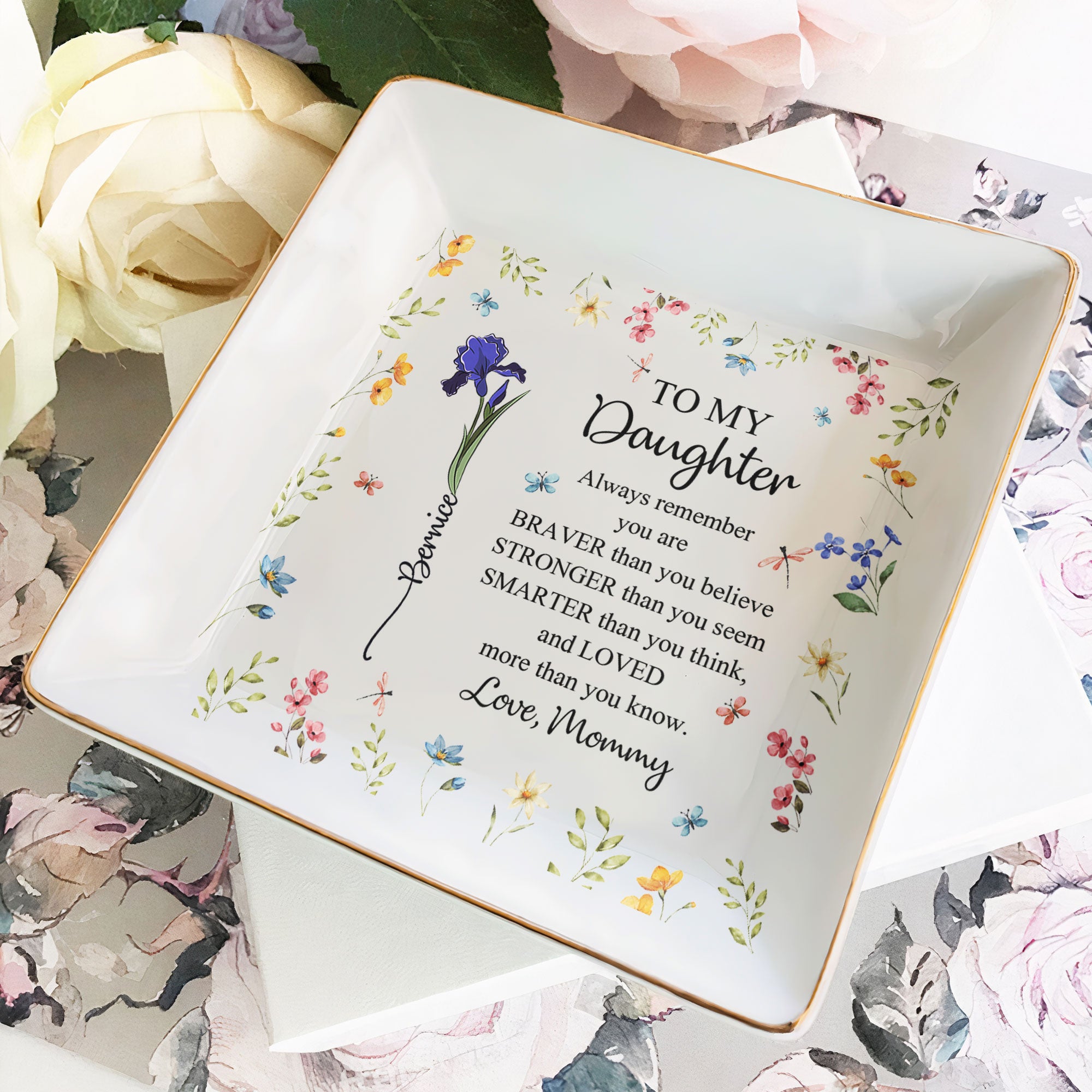 Always Remember You Are Braver Than You Believe Birth Flowers - Personalized Jewelry Dish