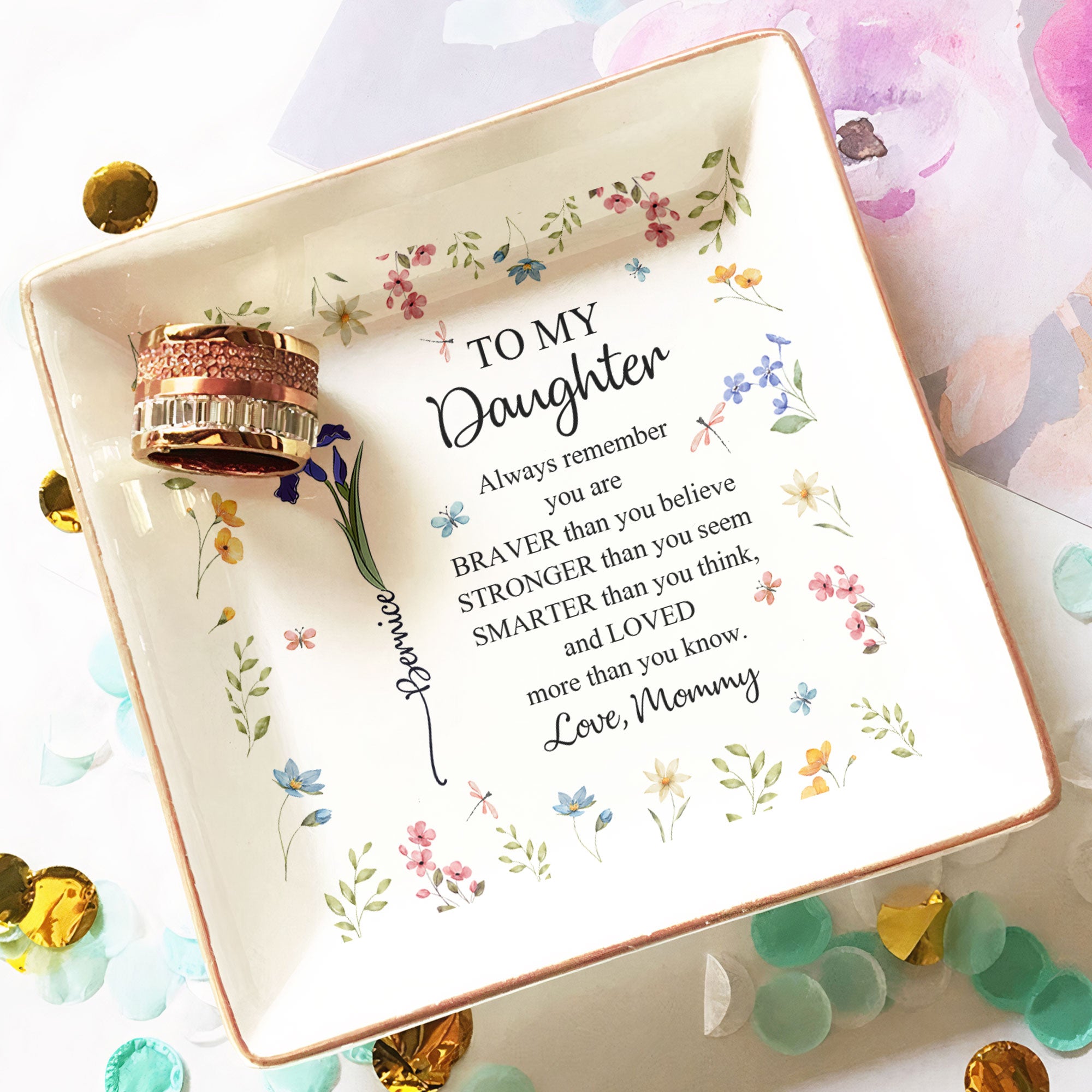 Always Remember You Are Braver Than You Believe Birth Flowers - Personalized Jewelry Dish