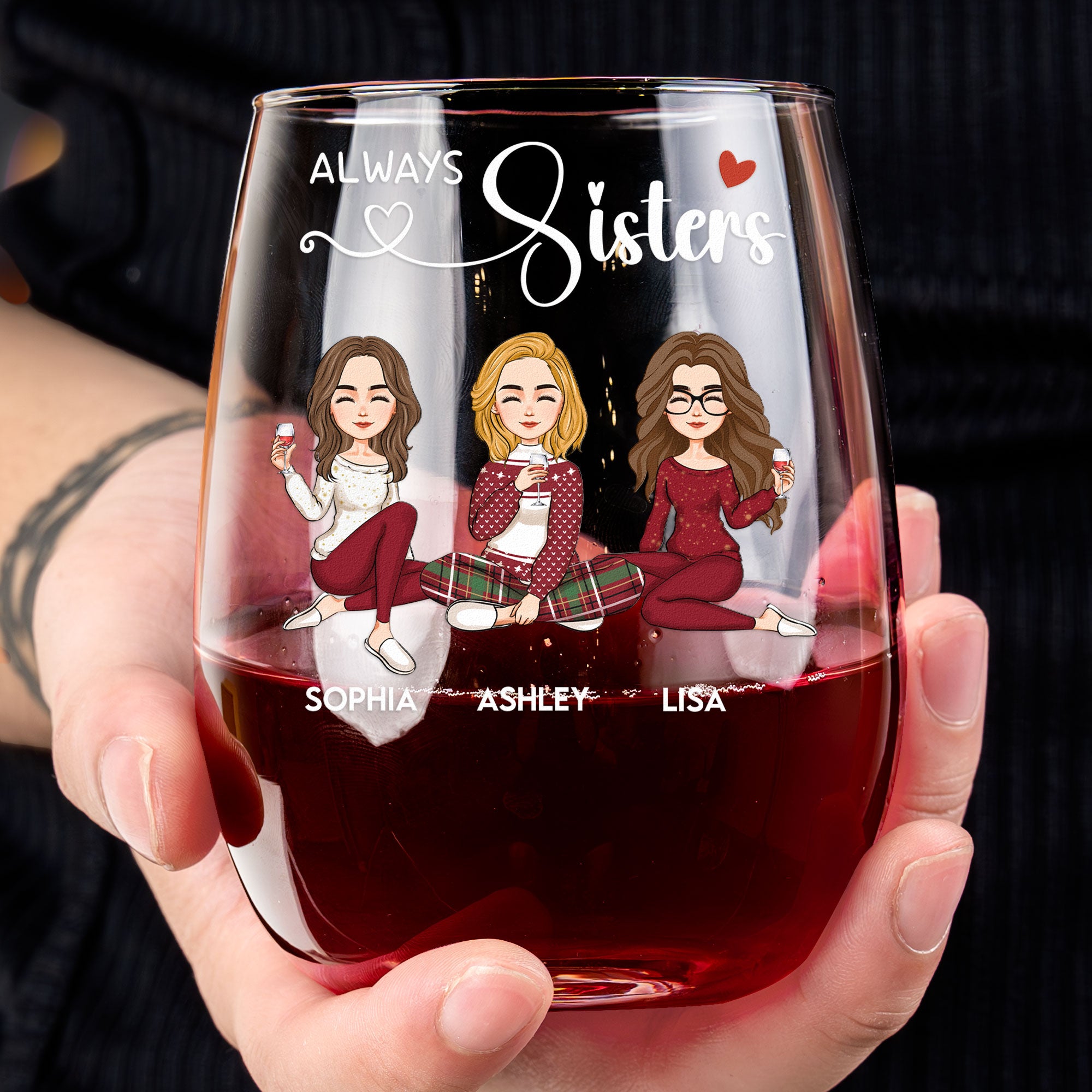 Always Sisters - Personalized Stemless Wine Glass