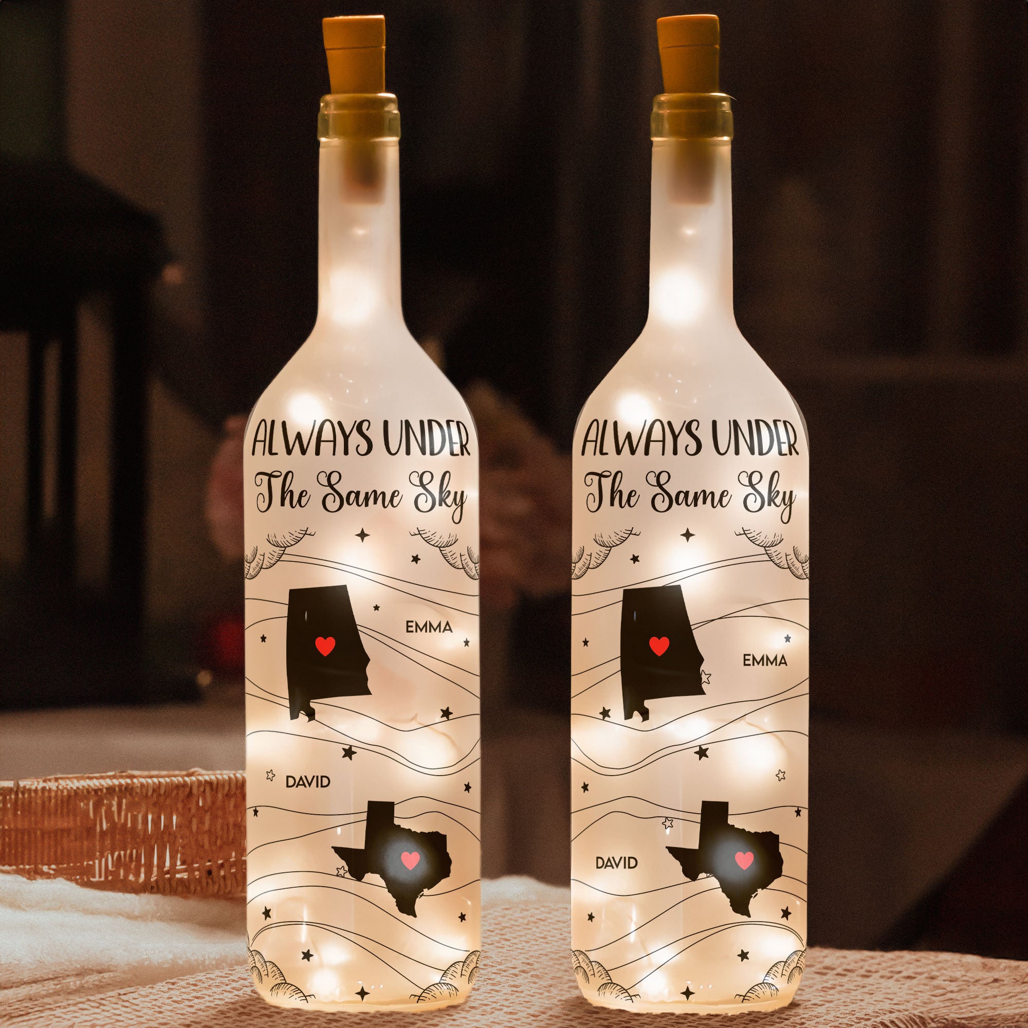 Always Under The Same Sky Gift For Couple - Personalized Bottle Lamp