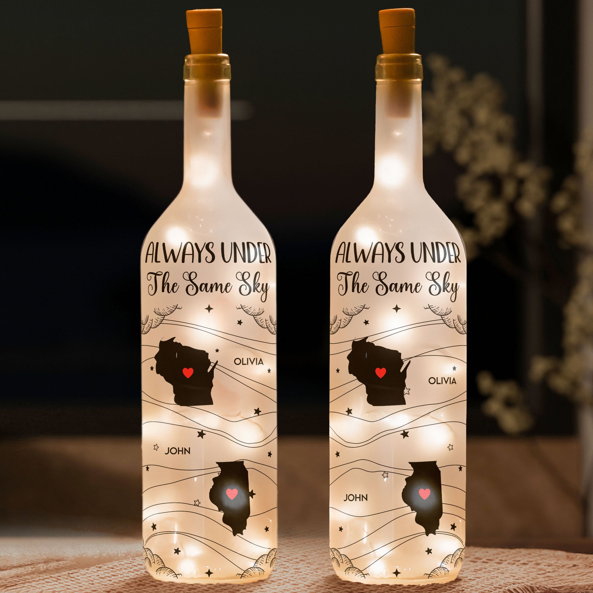 Always Under The Same Sky Gift For Couple - Personalized Bottle Lamp