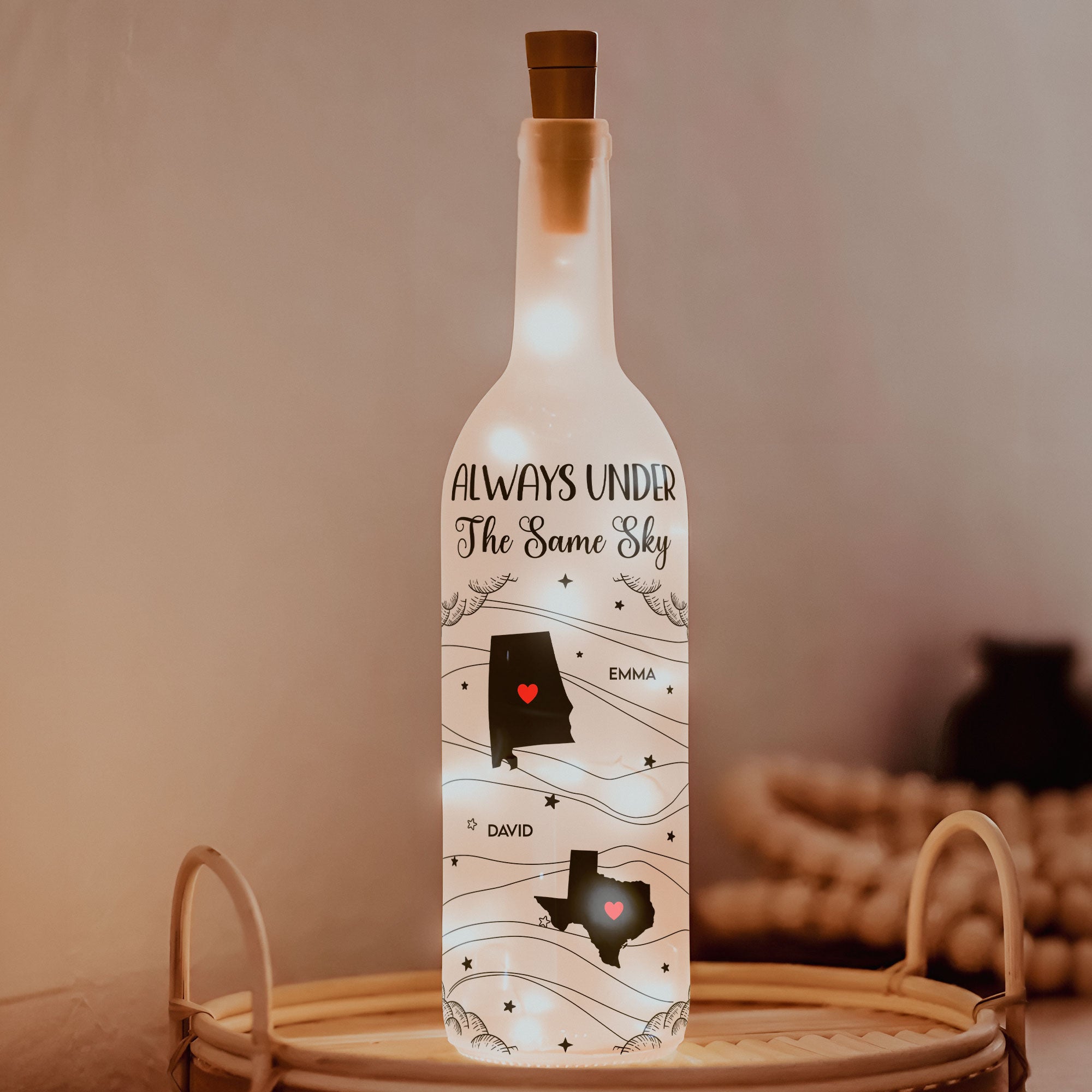 Always Under The Same Sky Gift For Couple - Personalized Bottle Lamp