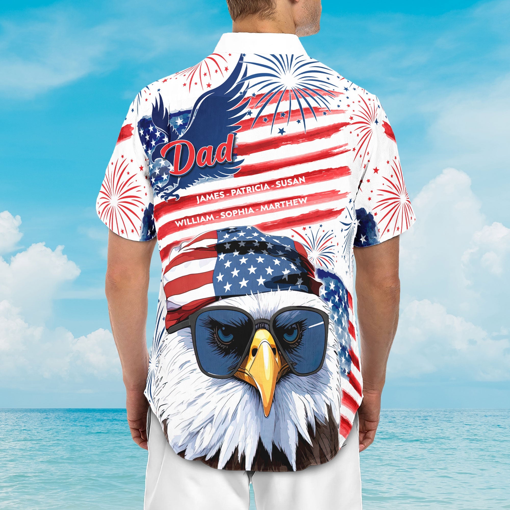 American Dad Grandpa Papa Patriotic - Personalized Back Printed Hawaiian Shirt