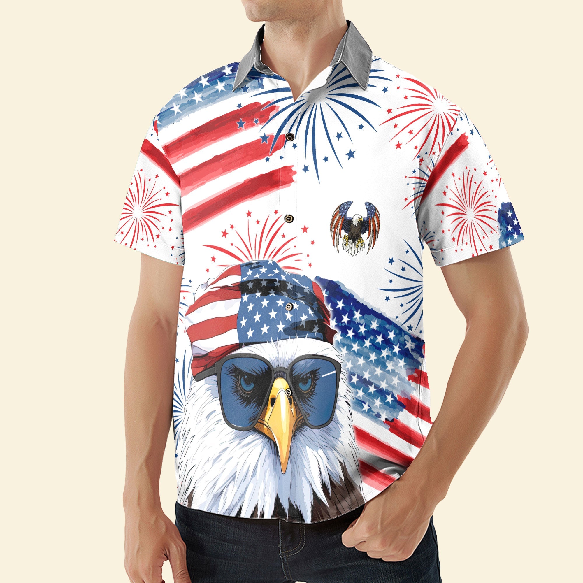 American Dad Grandpa Papa Patriotic - Personalized Back Printed Hawaiian Shirt