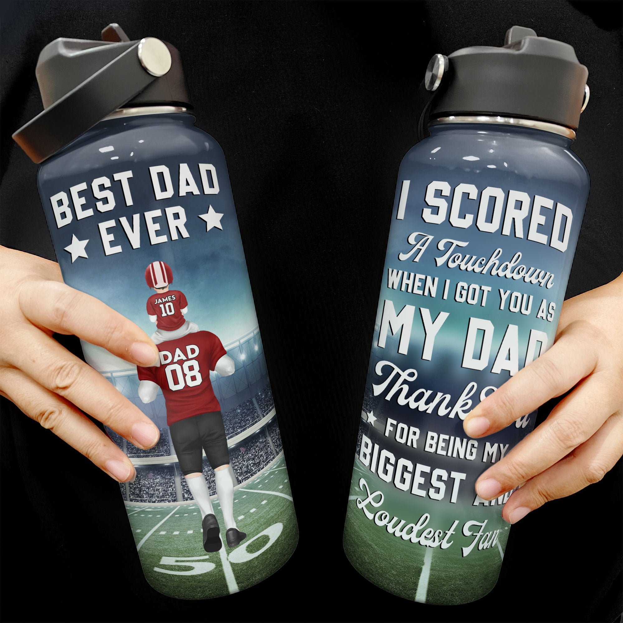 American Football Best Dad Ever - Personalized Stainless Steel Water Bottle