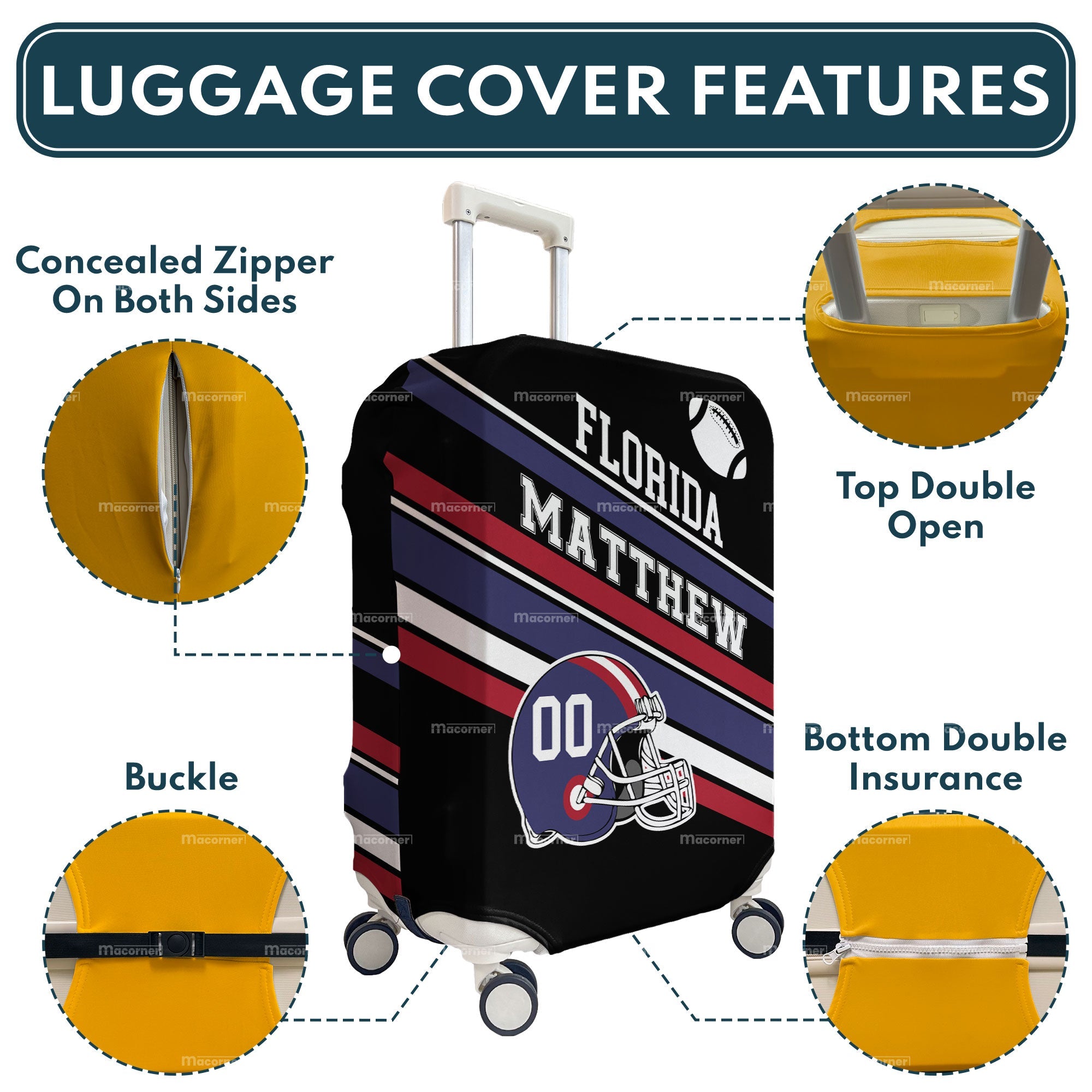 American Football Custom Name And Number - Personalized Luggage Cover