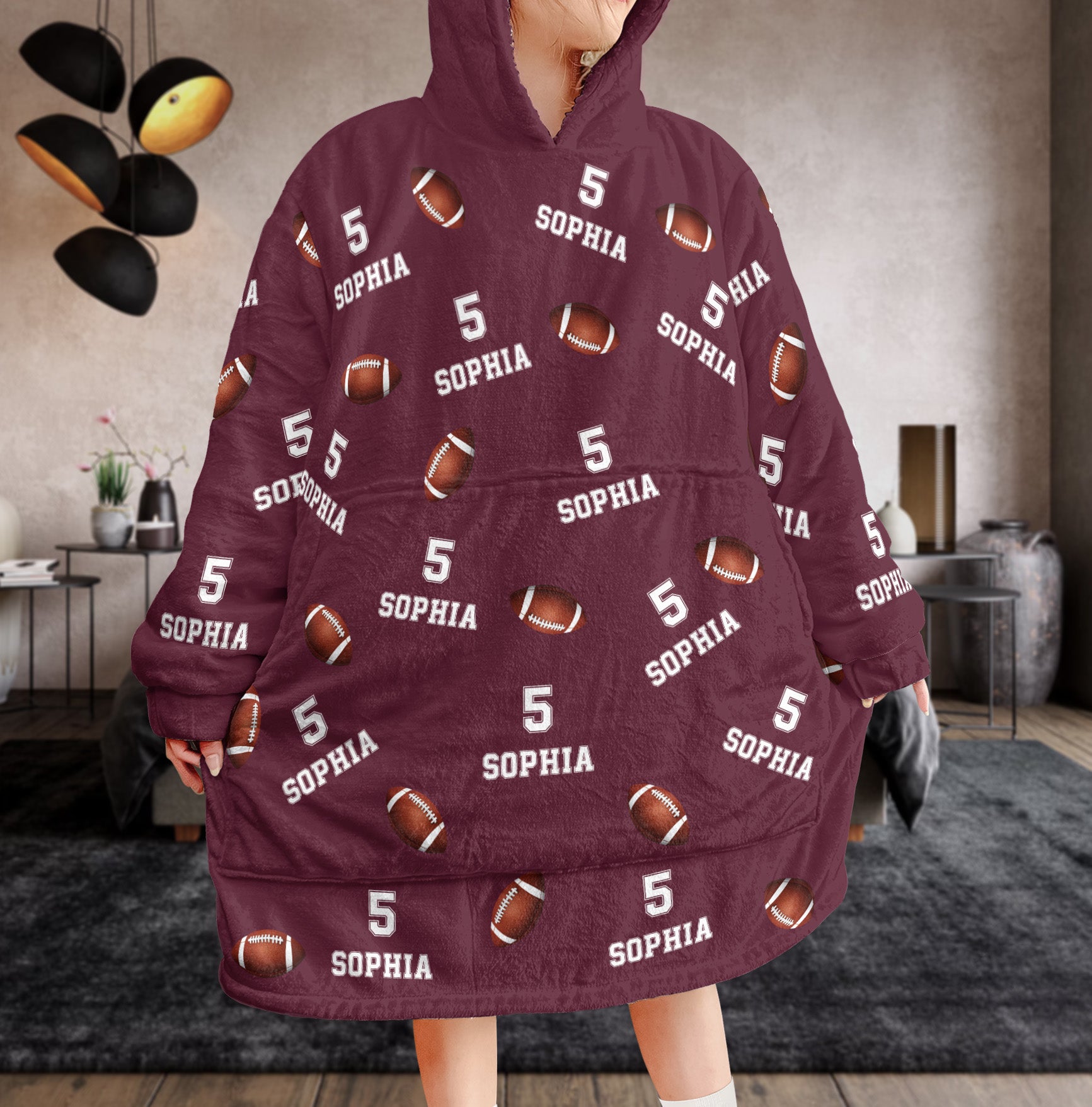 American Football  Custom Name, Number - Personalized Oversized Blanket Hoodie