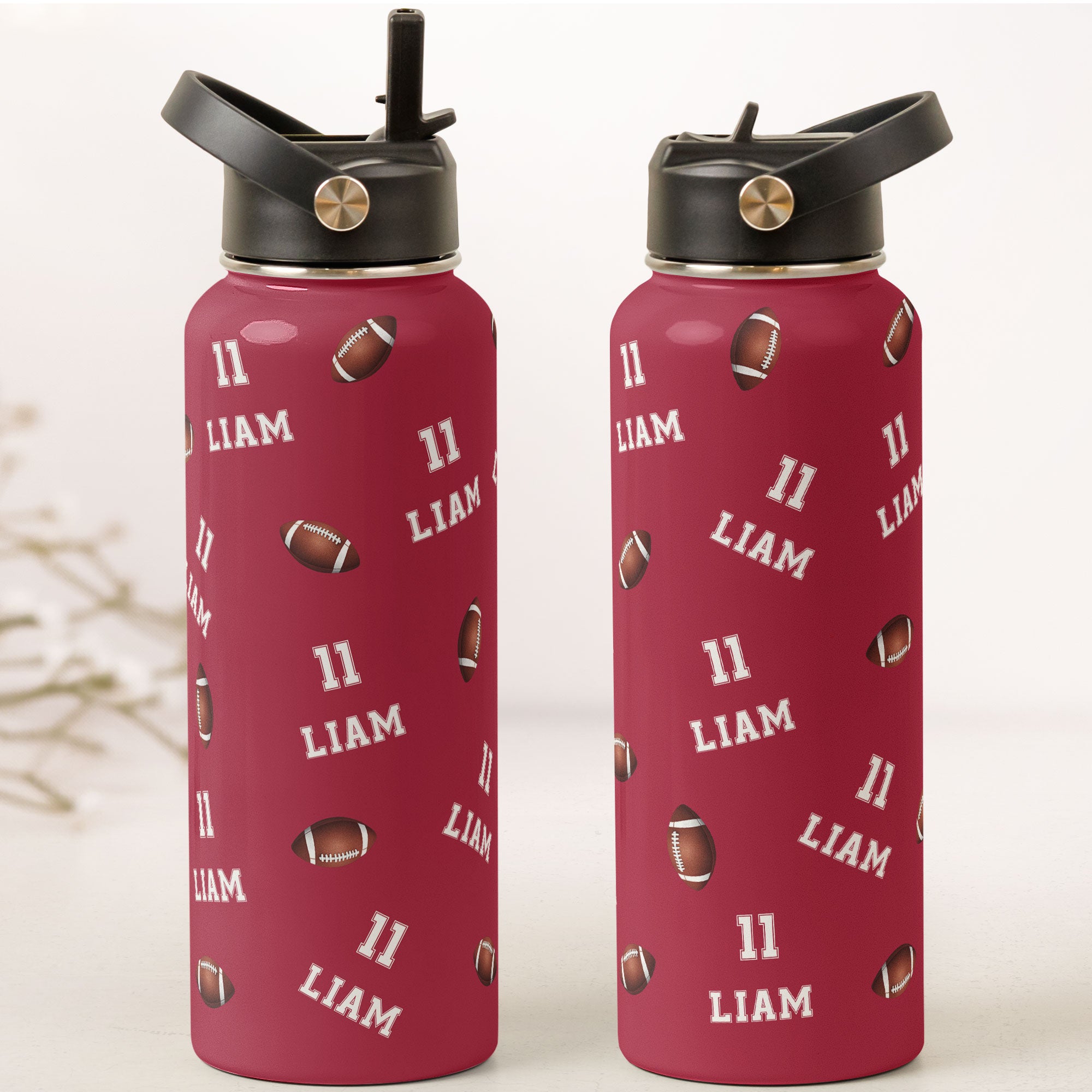 American Football Custom Name, Number - Personalized Stainless Steel Water Bottle