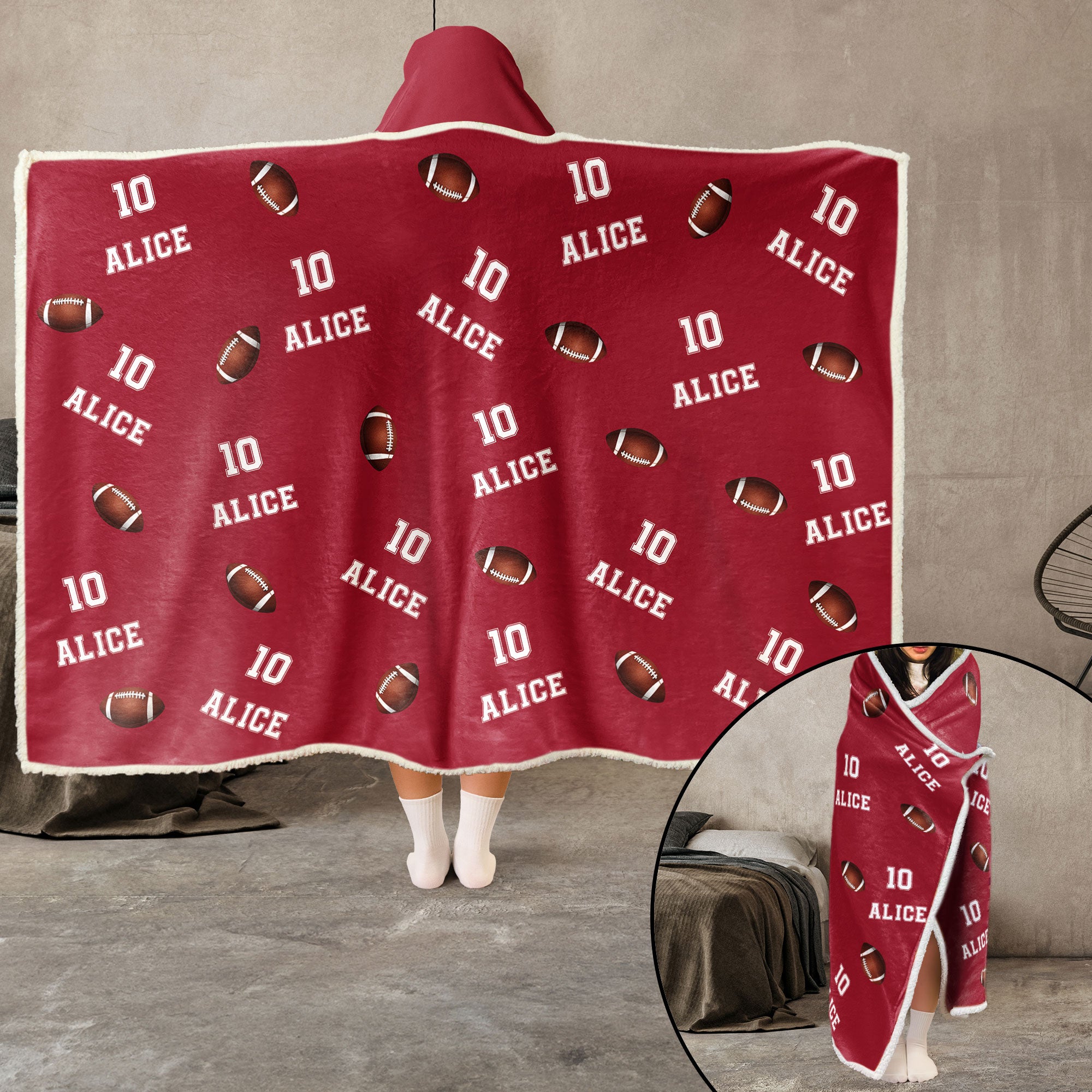 American Football Custom Name, Number - Personalized Wearable Blanket Hoodie