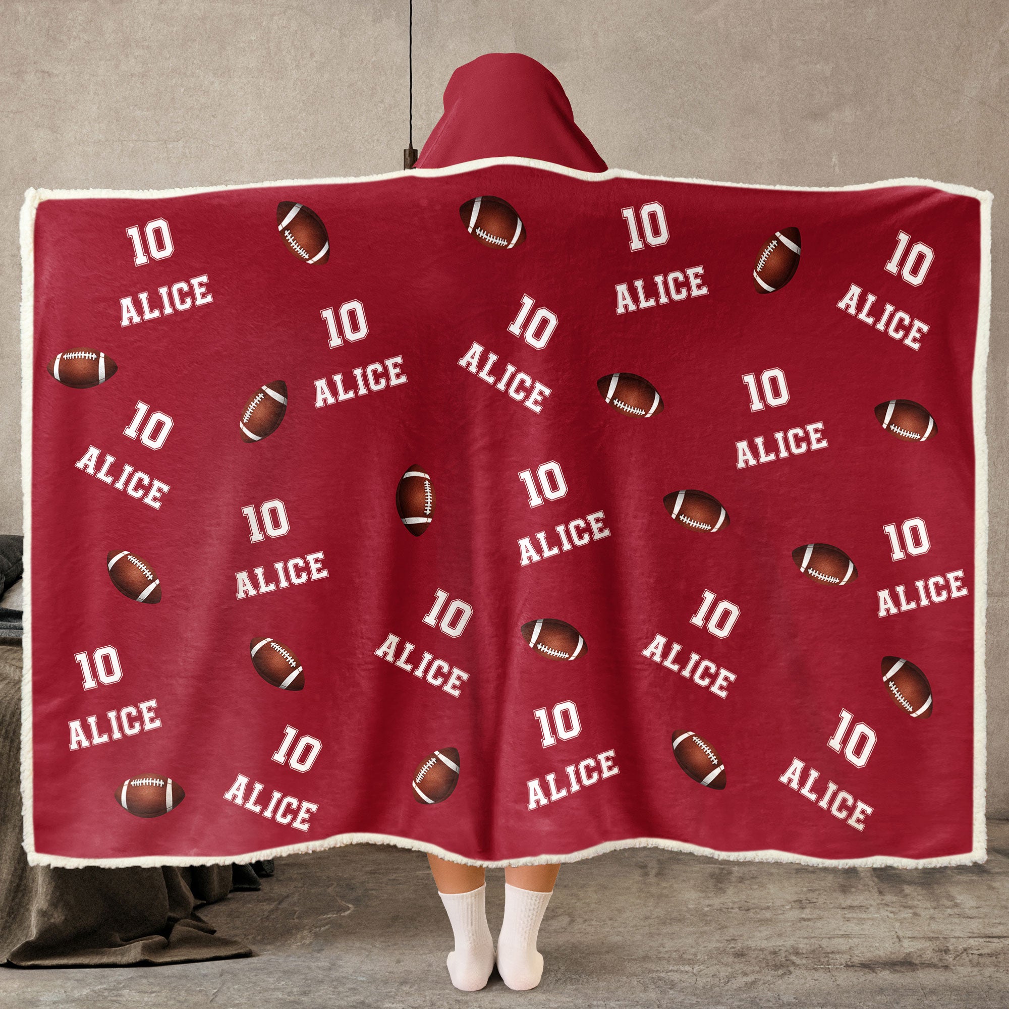 American Football Custom Name, Number - Personalized Wearable Blanket Hoodie