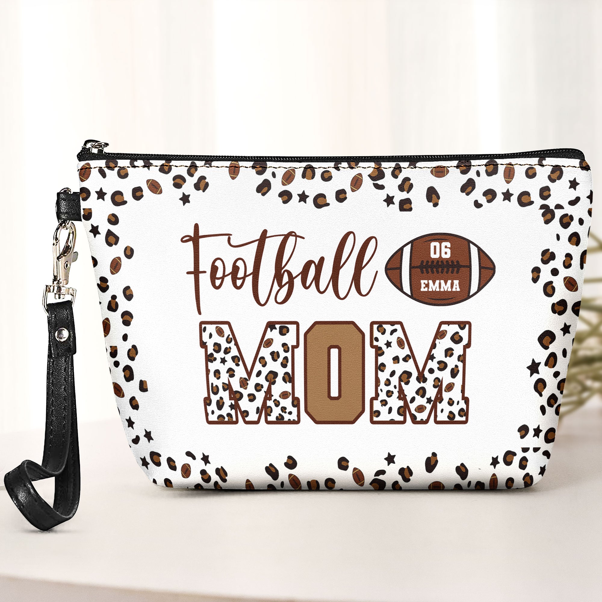 American Football Mom Leopard Pattern - Personalized Cosmetic Bag