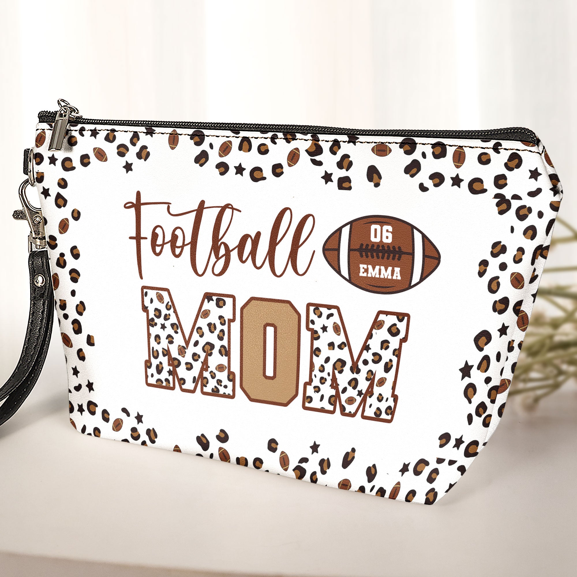 American Football Mom Leopard Pattern - Personalized Cosmetic Bag