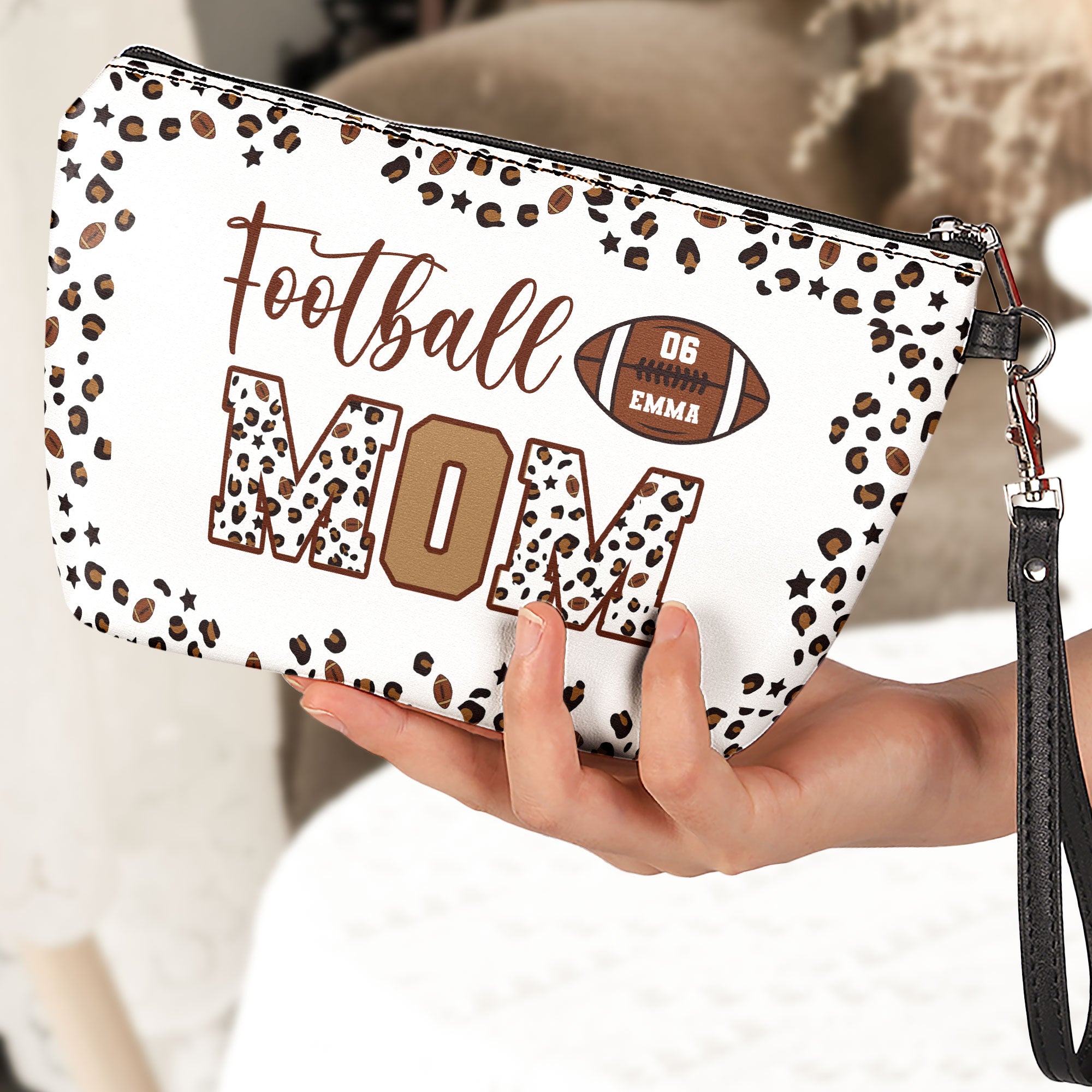 American Football Mom Leopard Pattern - Personalized Cosmetic Bag